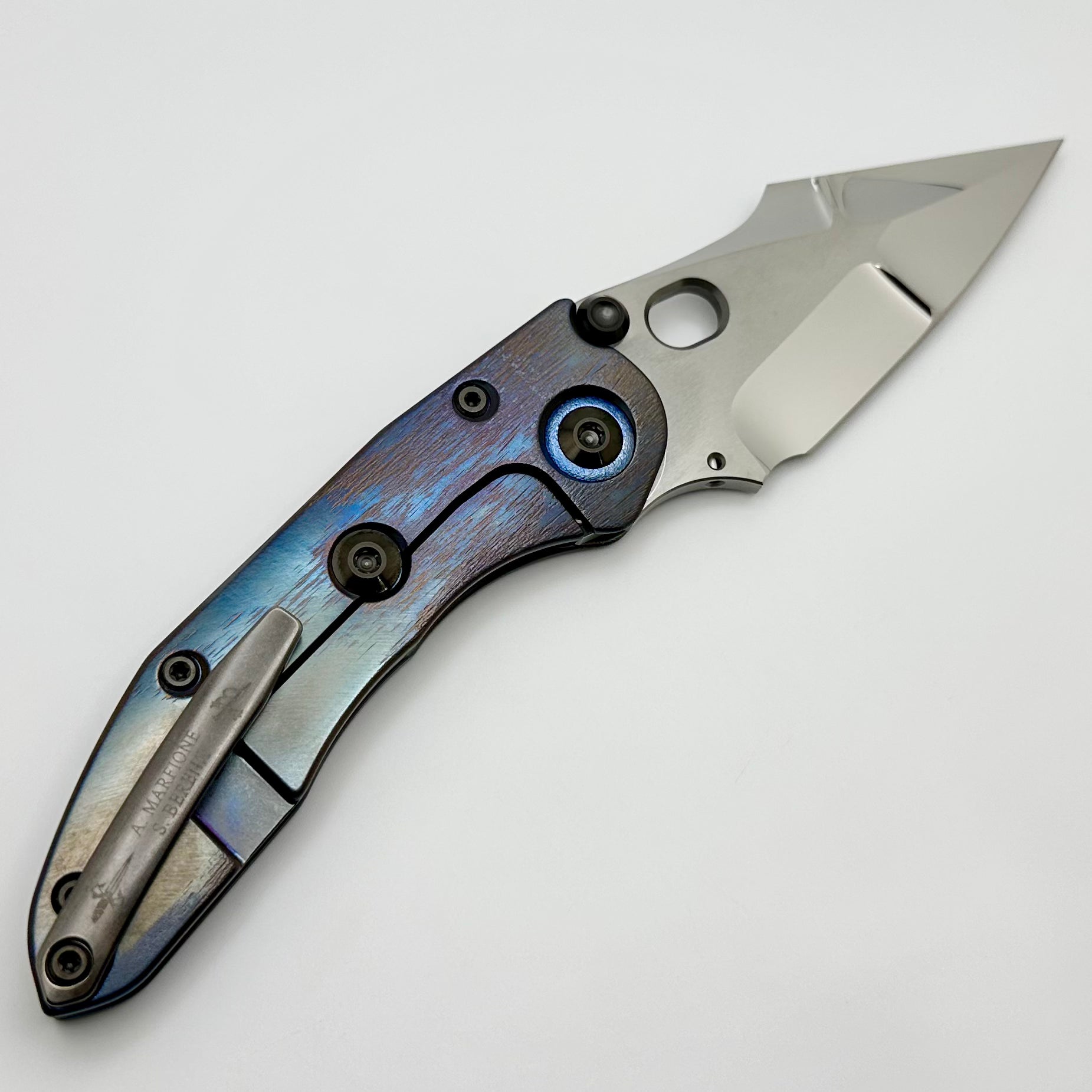 Marfione Custom Knives & Borka Blades Stitch Cosmic - Ultimate Tritium Inlaid Double Star Blade