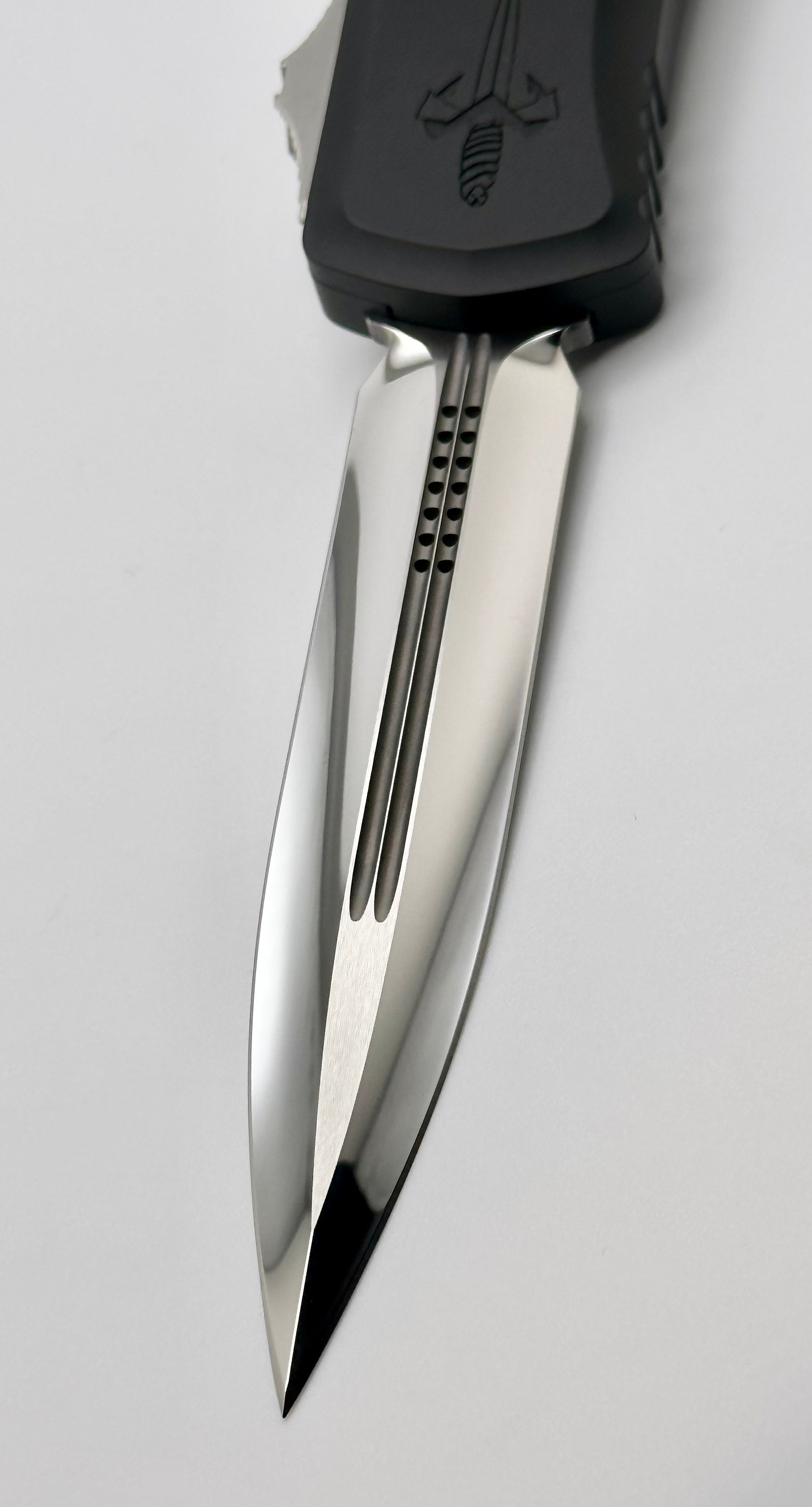 Marfione Custom Hera II Prototype - Ultimate Mirror Polished Double Edge Knife with Black Handle