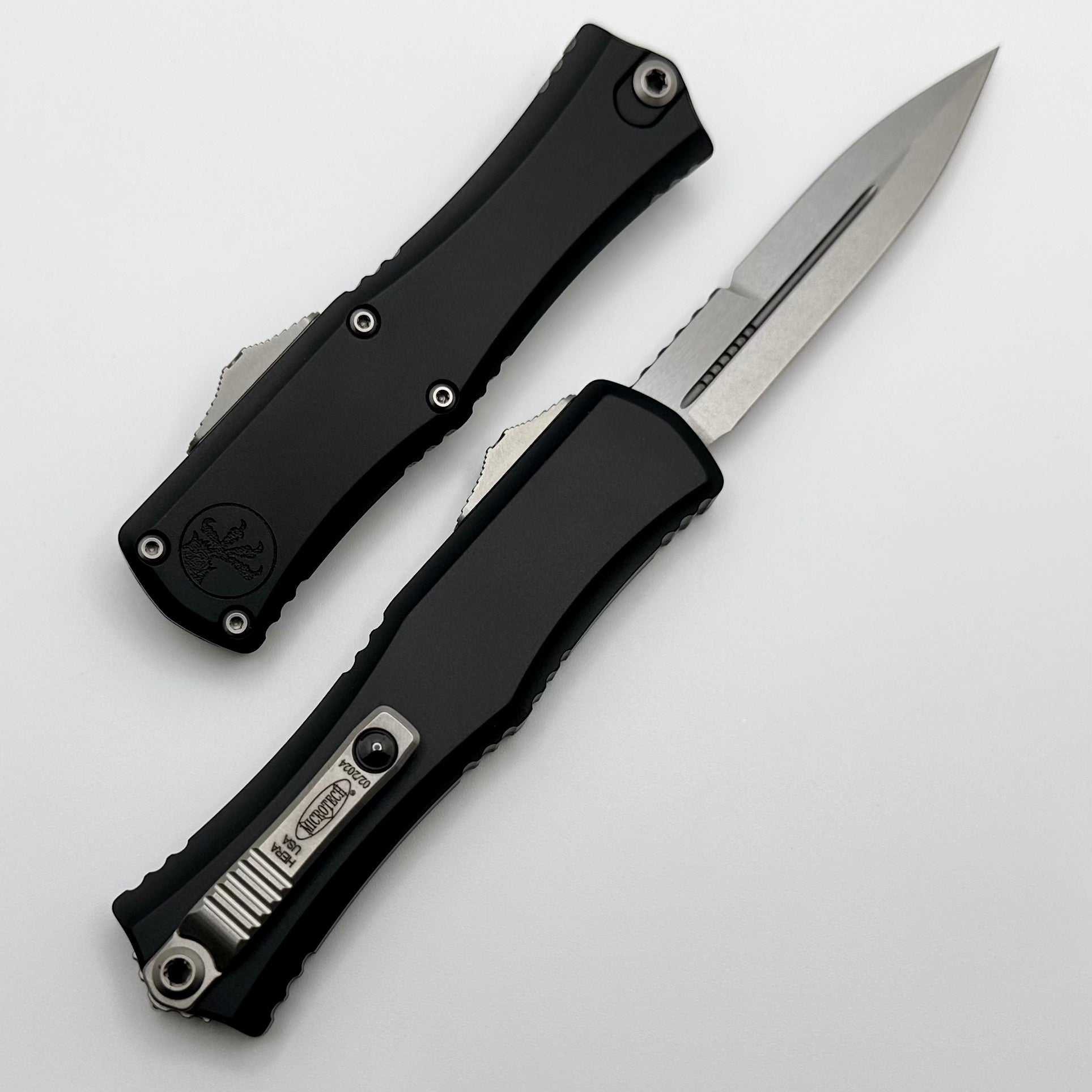 Microtech Mini Hera Stonewash Bayonet - Premium M390MK Blade with Black Aluminum Handle