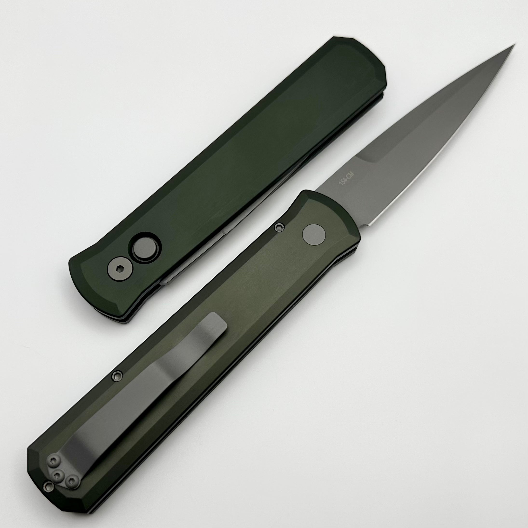 Pro-Tech Godfather Premium Automatic Knife - Dark Green Handle, Blasted 154-CM Blade