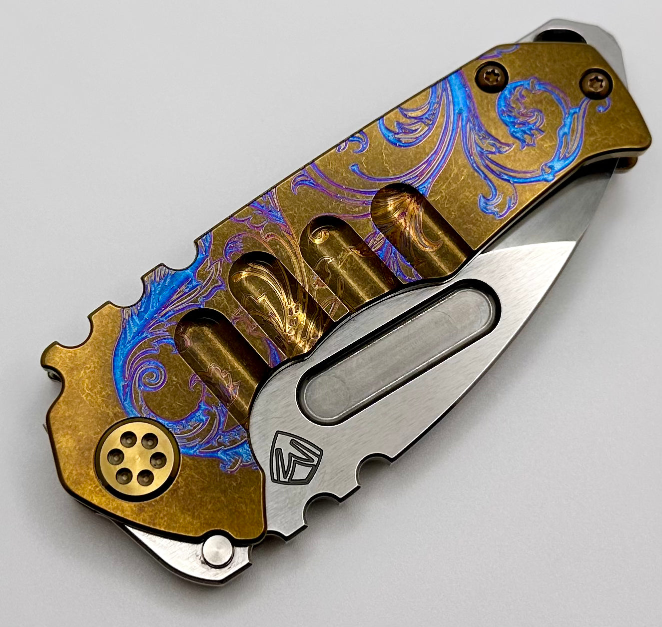 Medford Praetorian Genesis T S45 | Premium Drop Point Blade & Bronze Engraved Laurel Leaf Handles