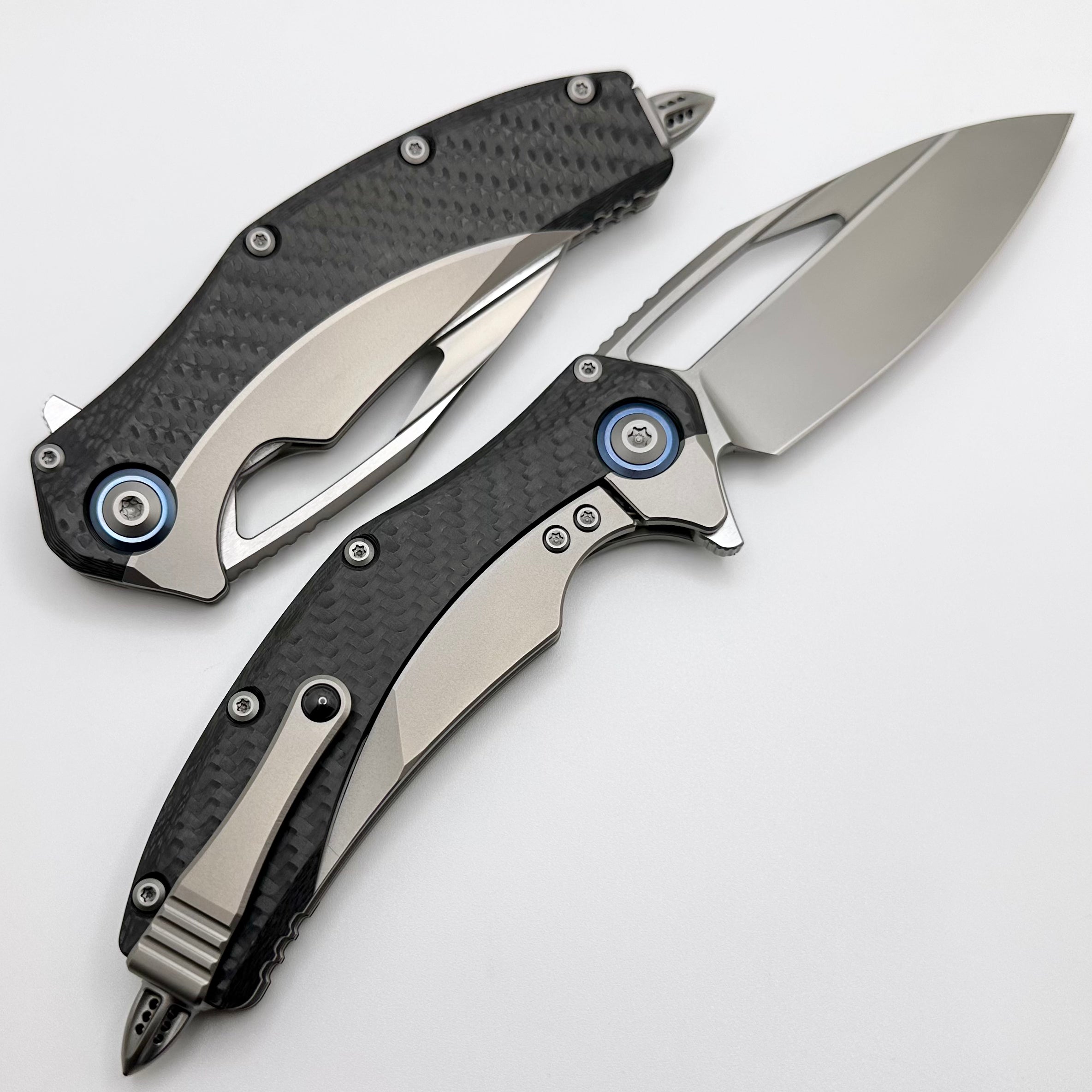 Microtech Matrix Ultimate Titanium Folding Knife with Carbon Fiber Scales & Blue Ti Accents