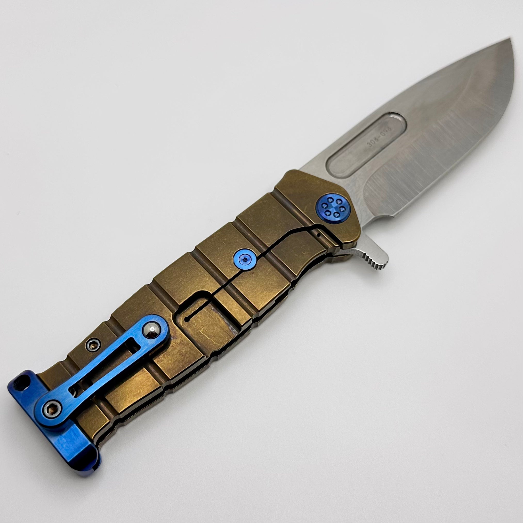Medford Knife Fighter Flipper - Premium USMC Bronze Tactical Knife with Blue Accents & Tumbled S45VN Blade