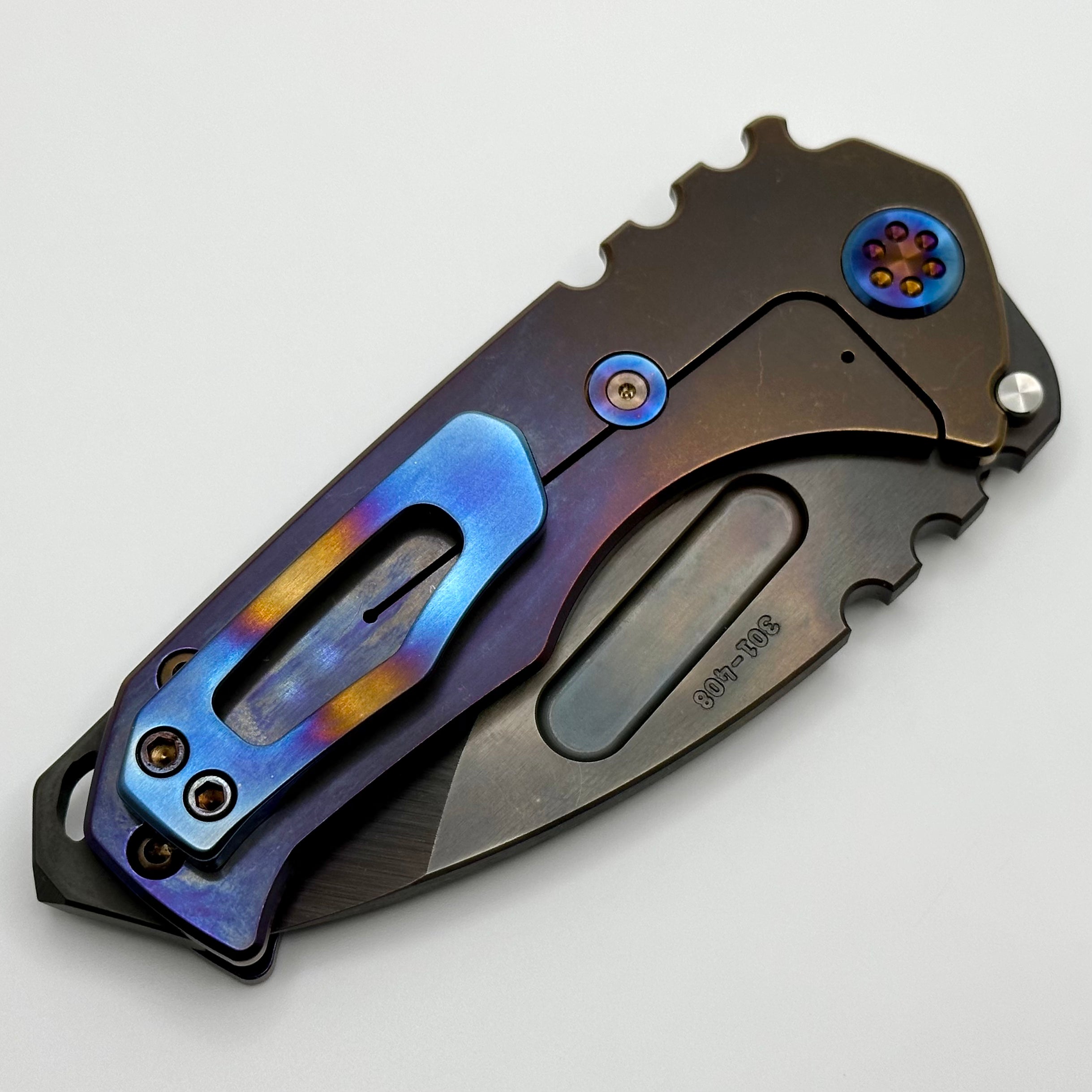 Medford Praetorian Genesis T Folding Knife - Premium S45VN Blade, Lightning Strike Engraved Bronze/Violet Handles, Flamed Hardware