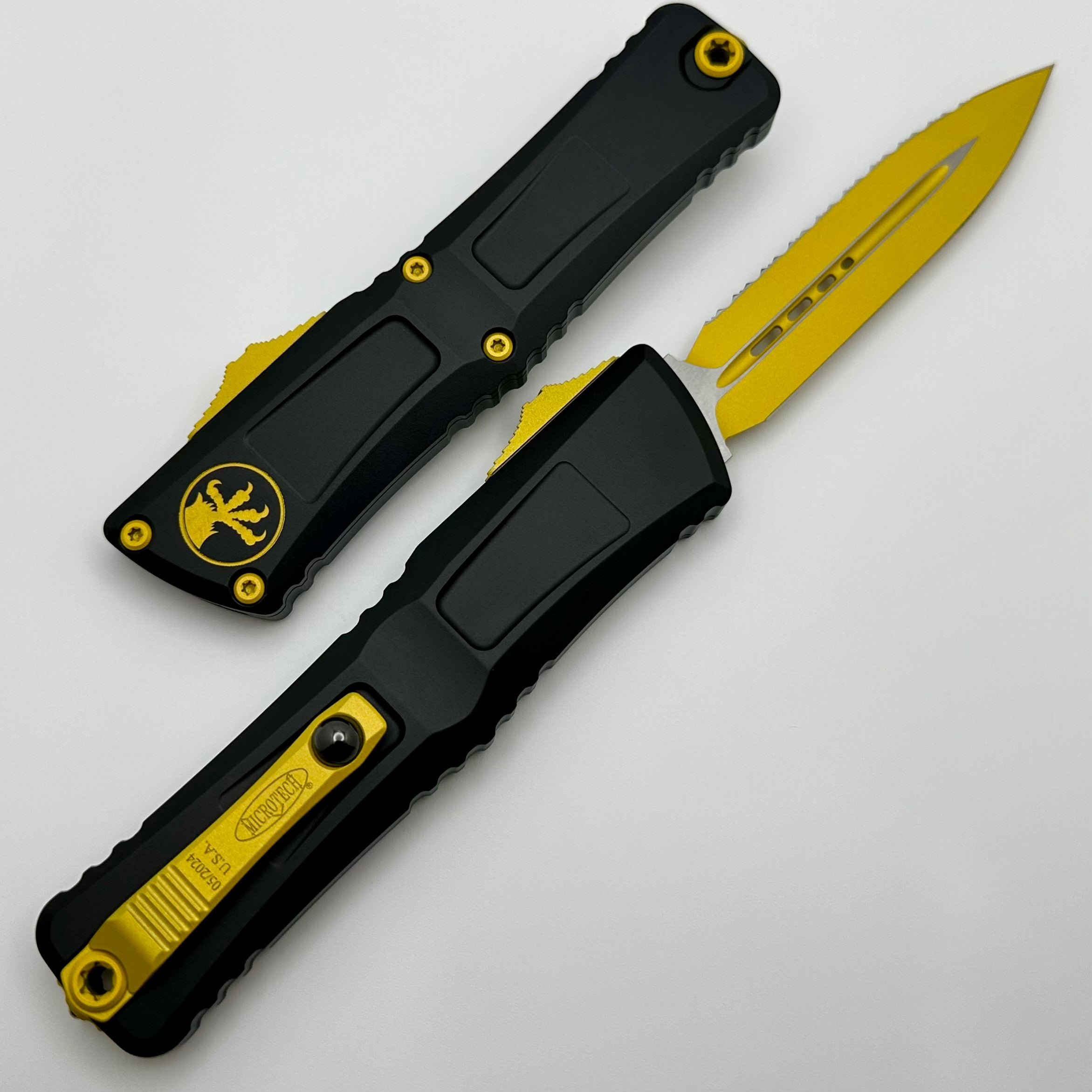 Microtech Ultimate Combat Troodon Gen III Tactical Knife - Black D/E F/S with Yellow Accents