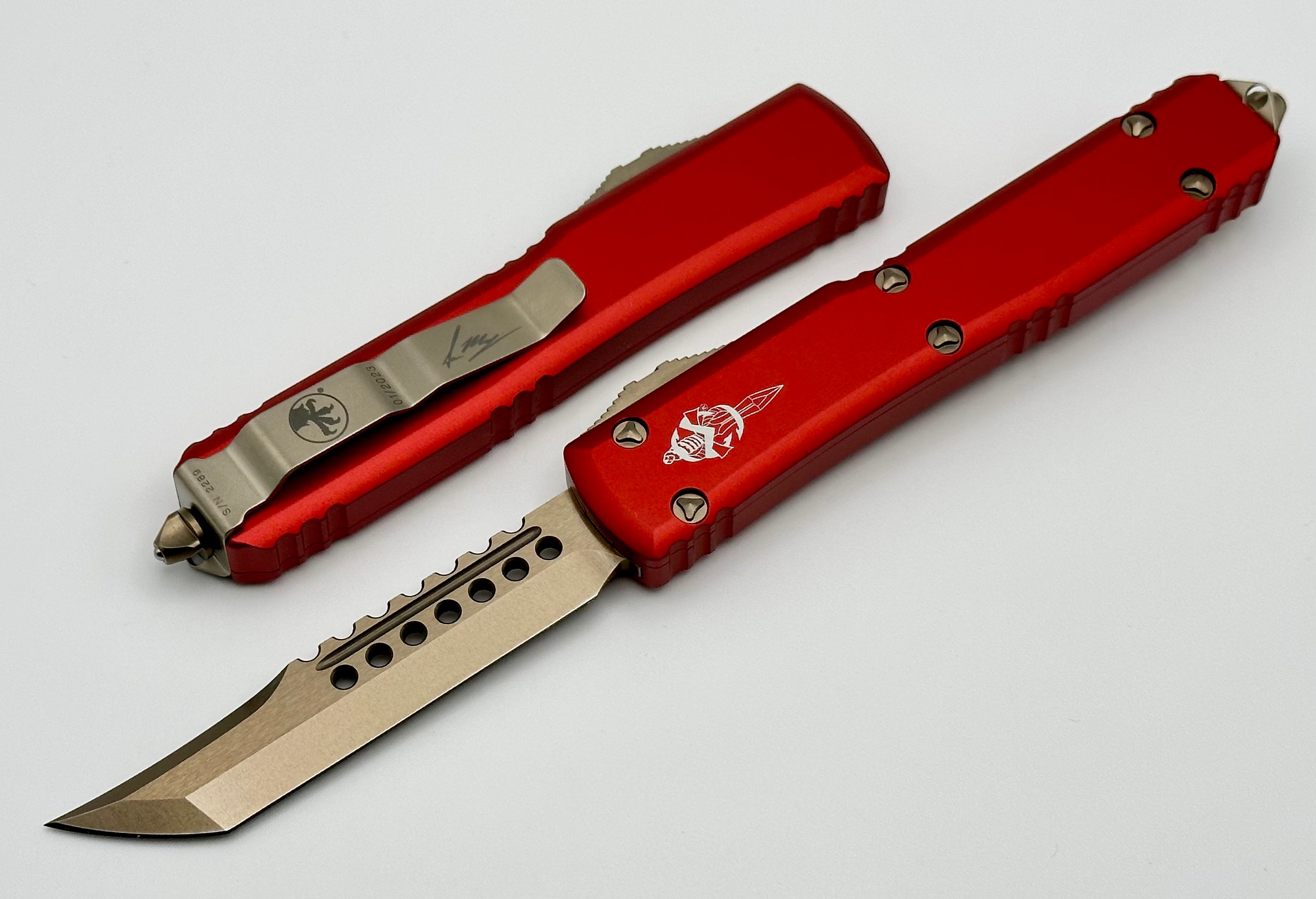 Premium Microtech Ultratech Hellhound Bronze & Red OTF Knife