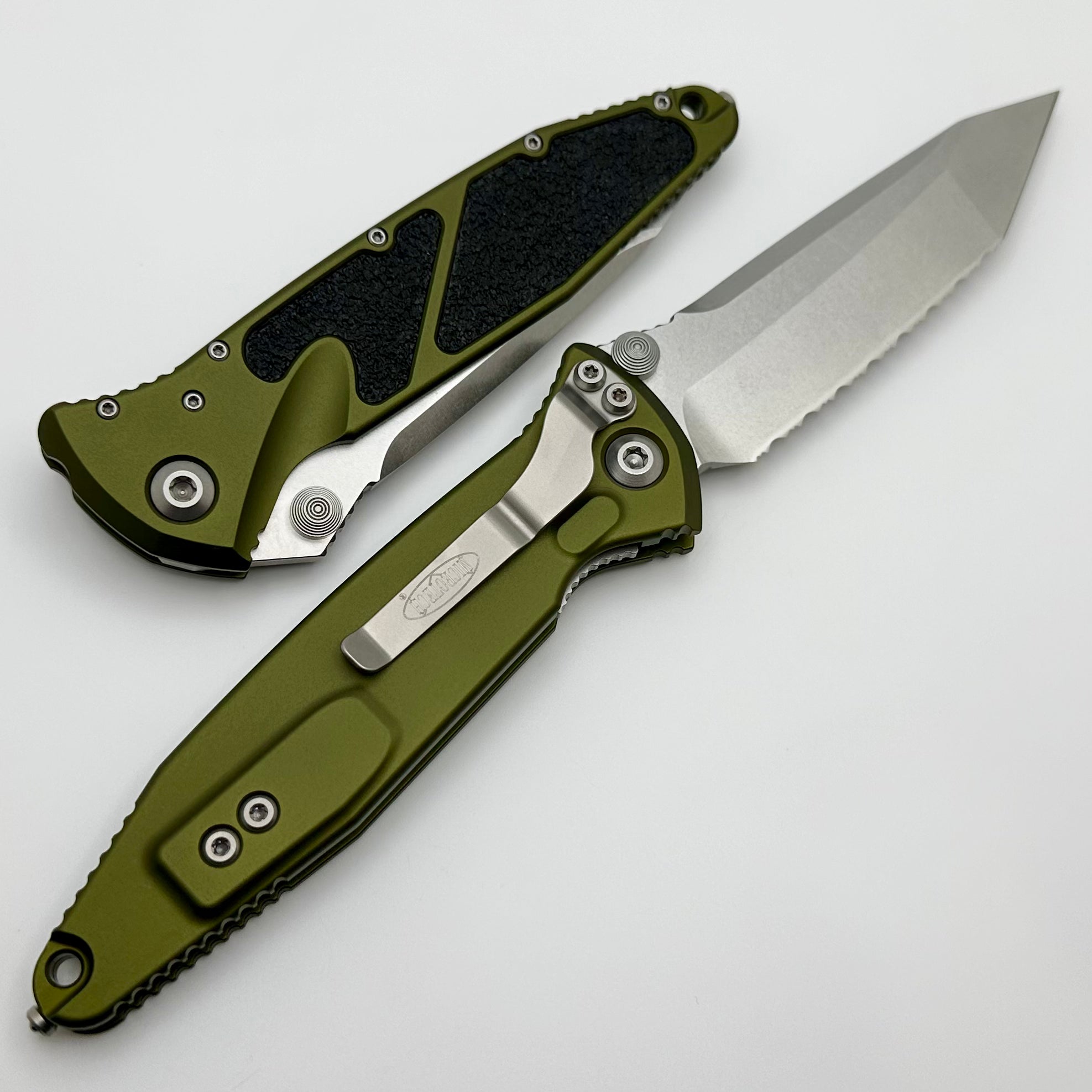 Microtech Socom Elite Tanto M/A OD Green Full Serrated Stoneash Standard 161-12OD - Premium Tactical Folding Knife