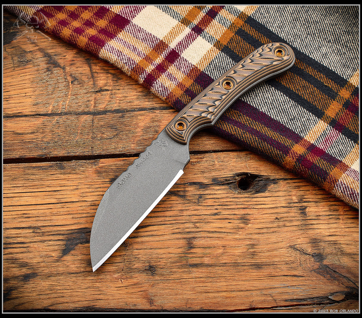 RMJ Tactical Coho Nitro-V Fixed Blade Knife with Hyena Brown G-10 Handle