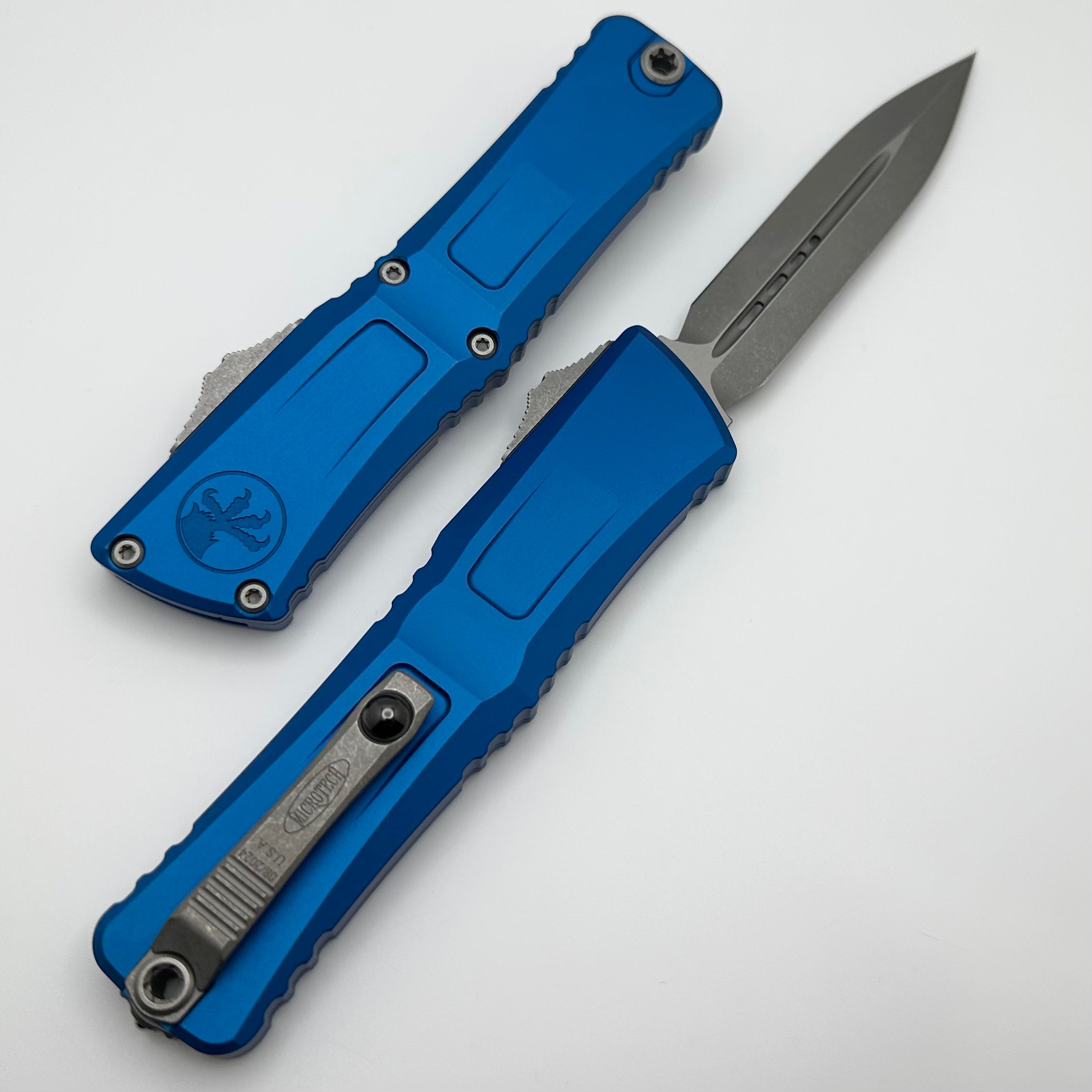 Microtech Combat Troodon Gen III Apocalyptic Double Edge Knife - Premium Blue Handle