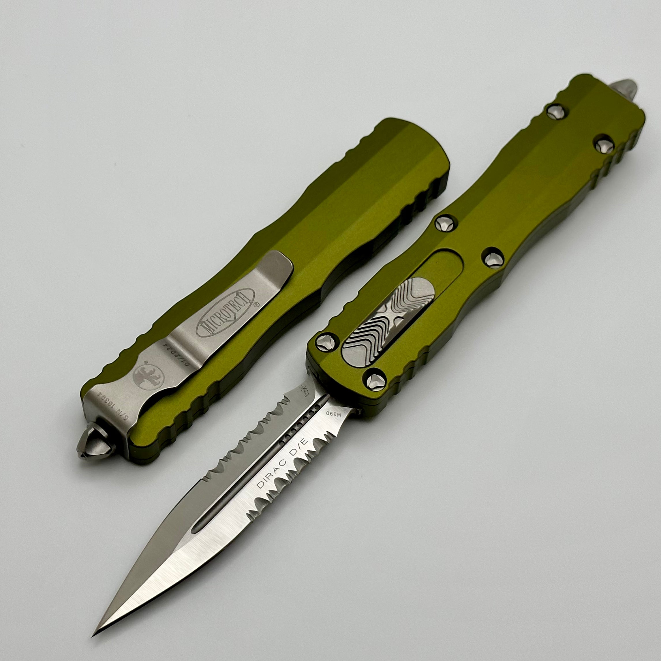 Microtech Dirac Premium Double Edge Tactical Knife - Satin & OD Green