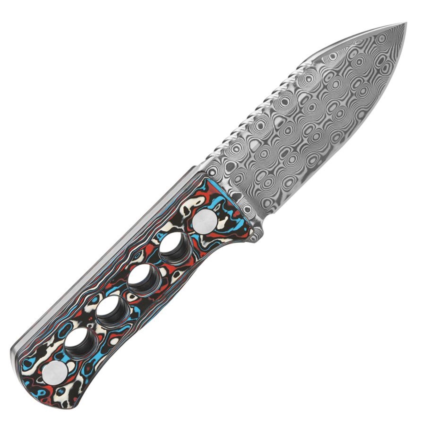 Premium QSP Canary Neck Knife - Laminated Damascus Blade & Patriotic Carbon Fiber Handle