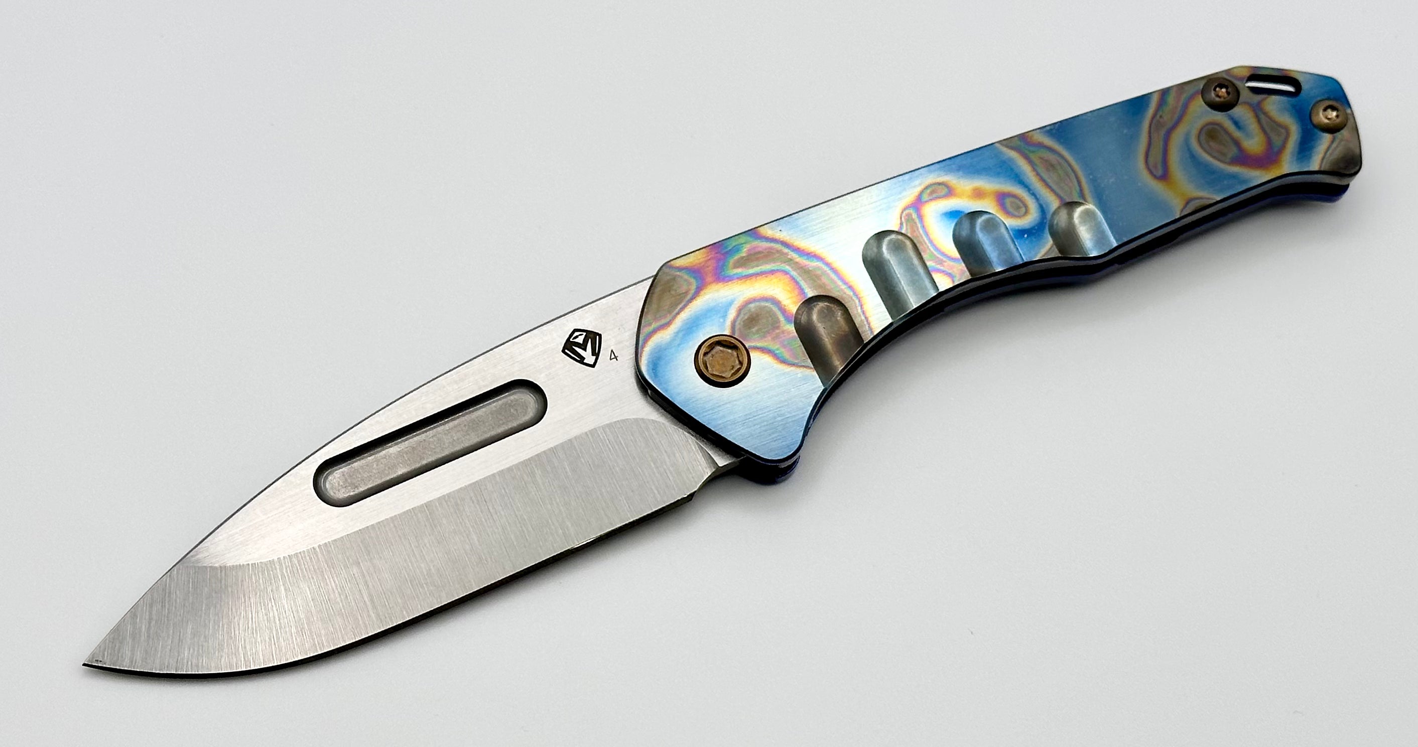 Medford Praetorian Slim: Premium Tumbled S45VN Drop Point Knife with Blue Flamed Rip Curl Handle & Bronze Hardware