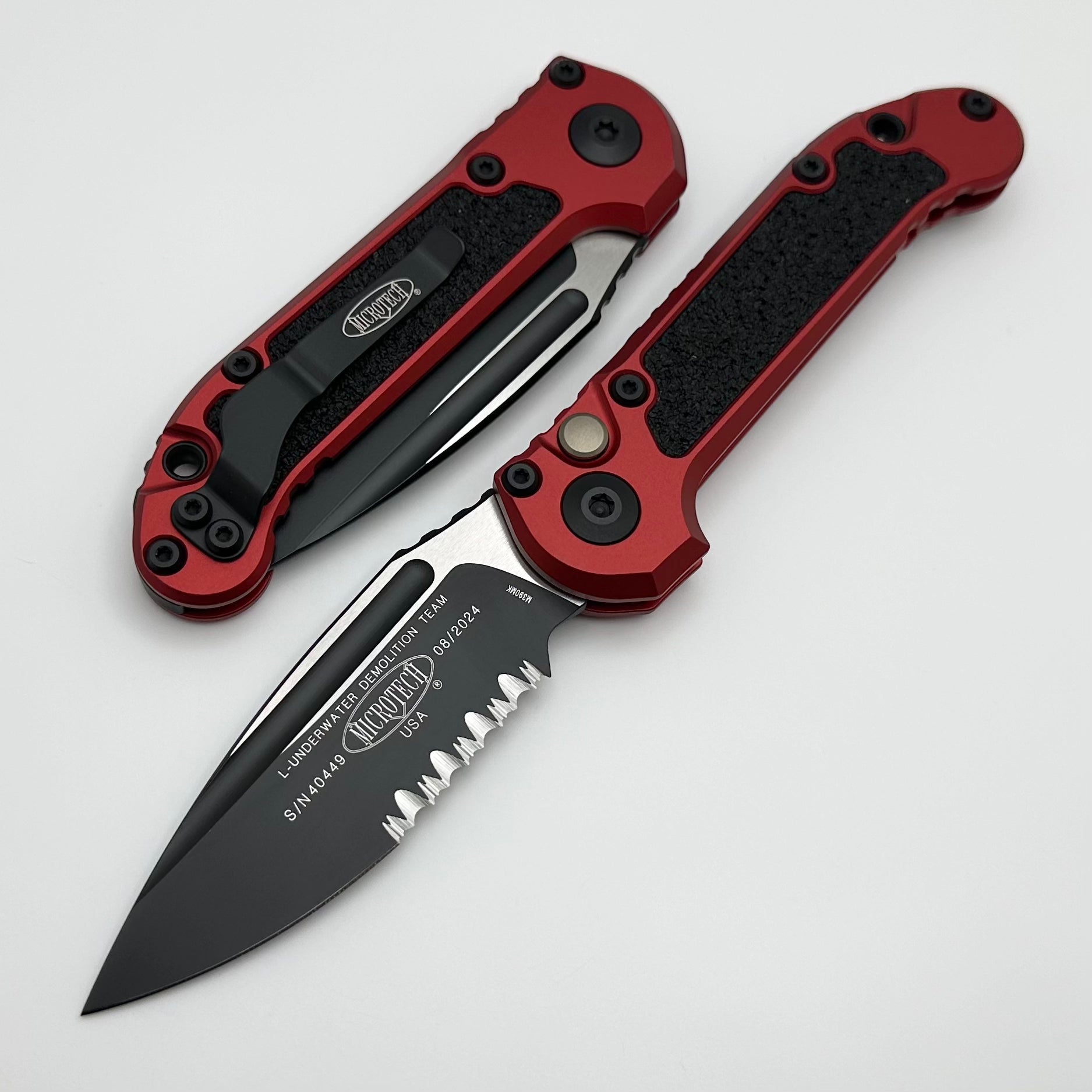 Microtech LUDT Gen III Tactical Knife - Black Partial Serrated, Red Aluminum Handle