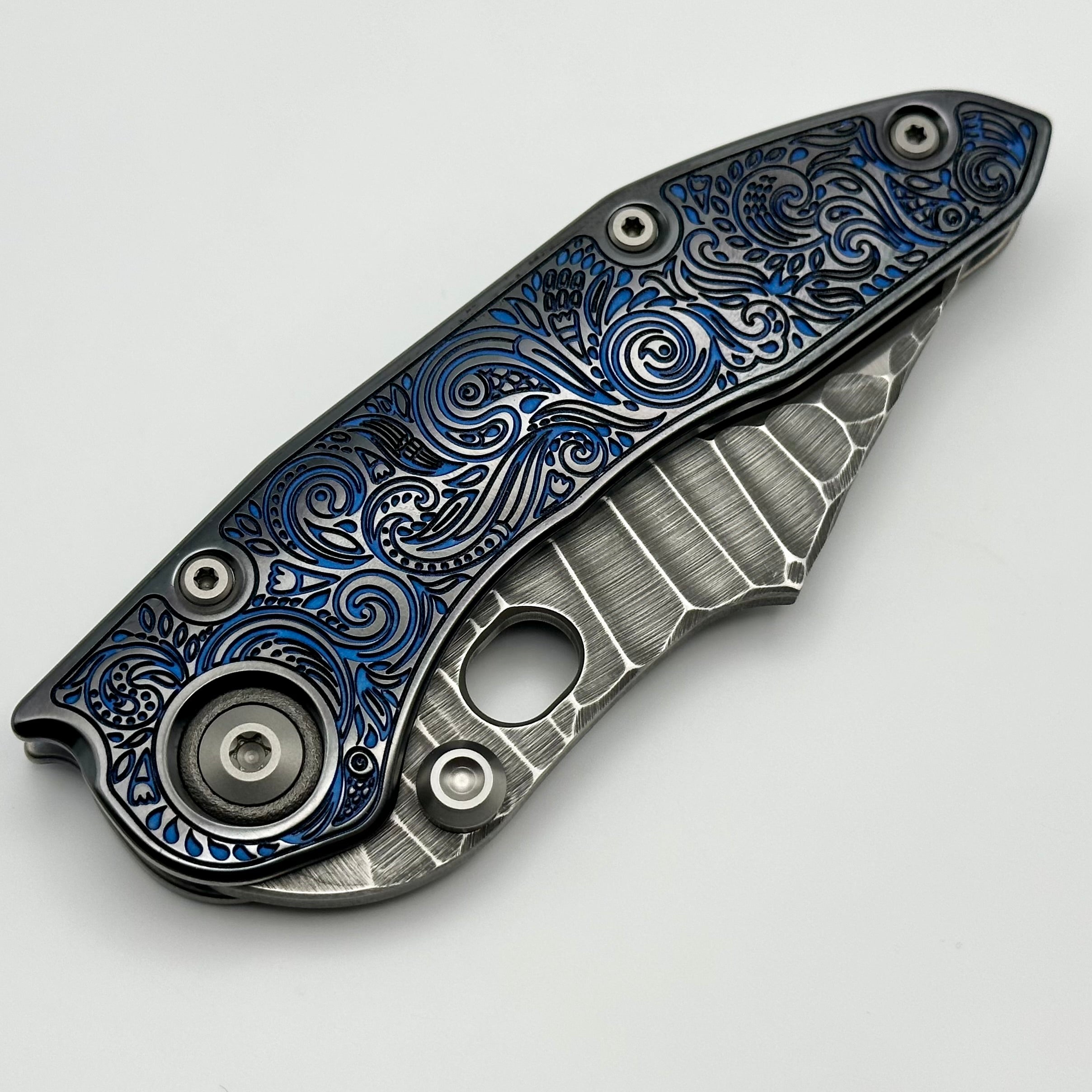 Premium Borka Blades Ti2 Custom Stitch Knife - Black Hula/Blue Natas Finish w/ Rocked M390 Blade