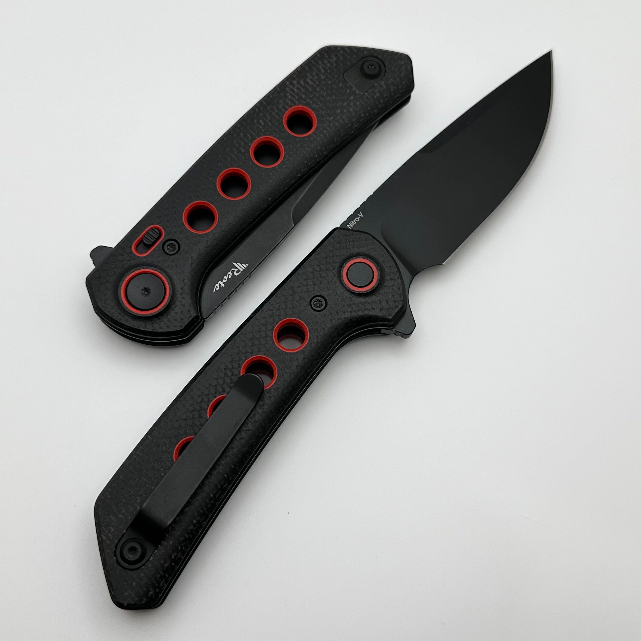 Reate Knives PL-XF Premium Folding Knife - Black Micarta & Red G-10 Inlays | PVD Nitro-V Blade