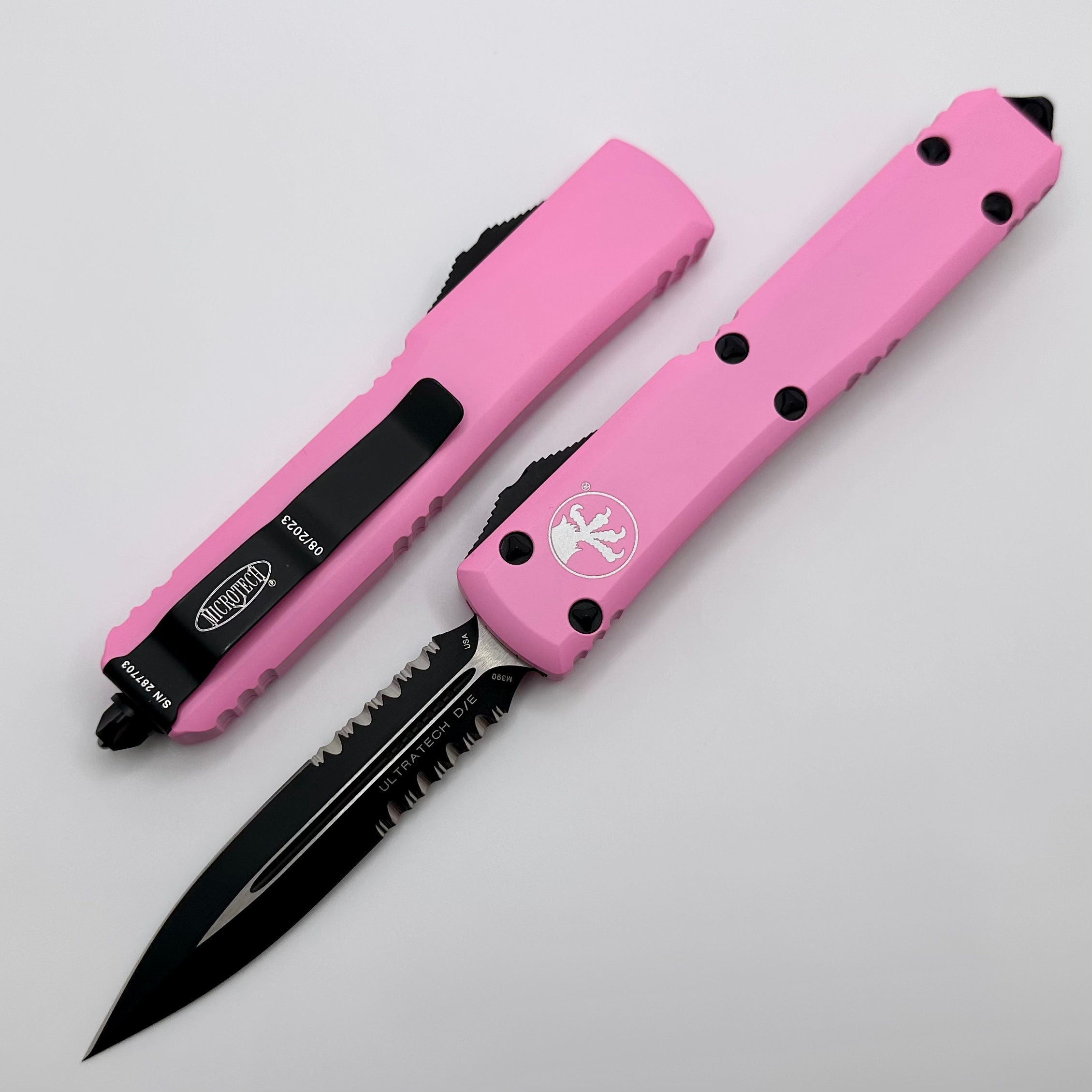 Microtech Ultratech D/E Premium Black Tactical Knife with Pink Blasted Finish