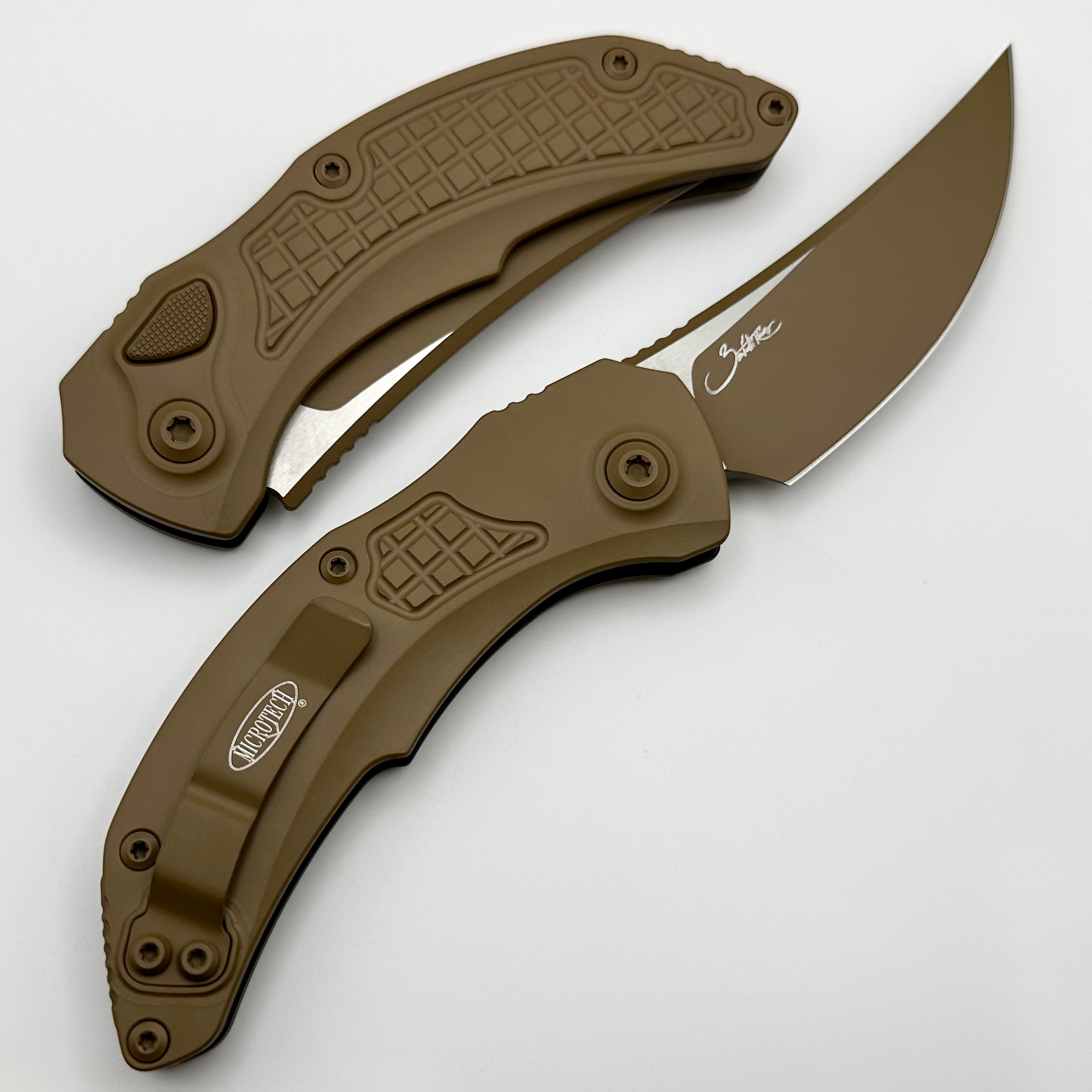 Microtech Brachial Cerakote Tan Automatic Knife - Ultimate Hunting & Defense Tool