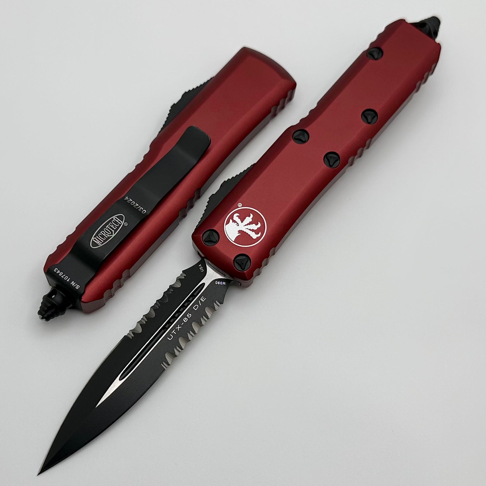 Microtech UTX-85 Premium EDC Knife - Black Double Edge with Merlot Handle