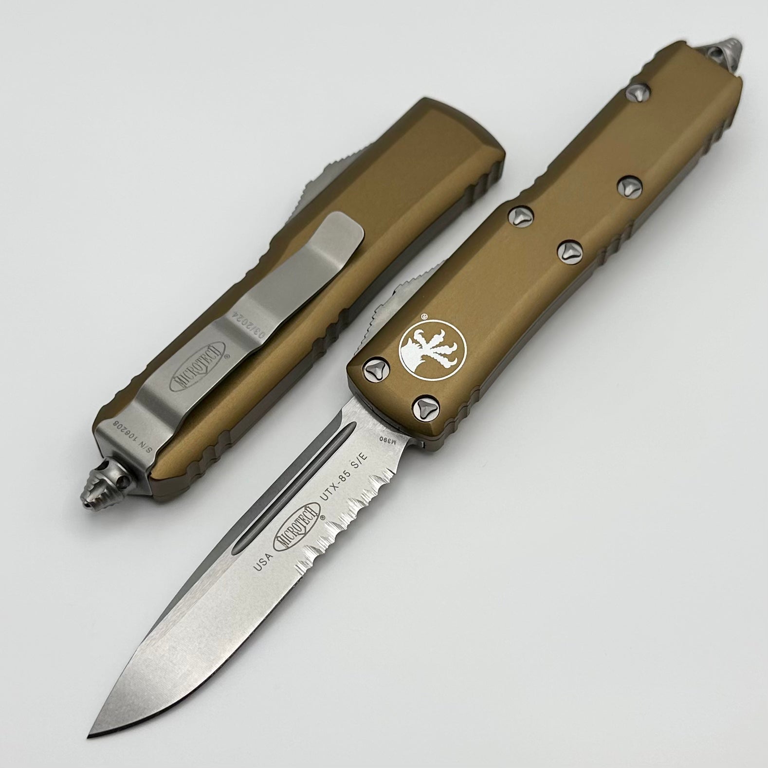 Premium Microtech UTX-85 EDC Knife - Stonewash & Tan Finish