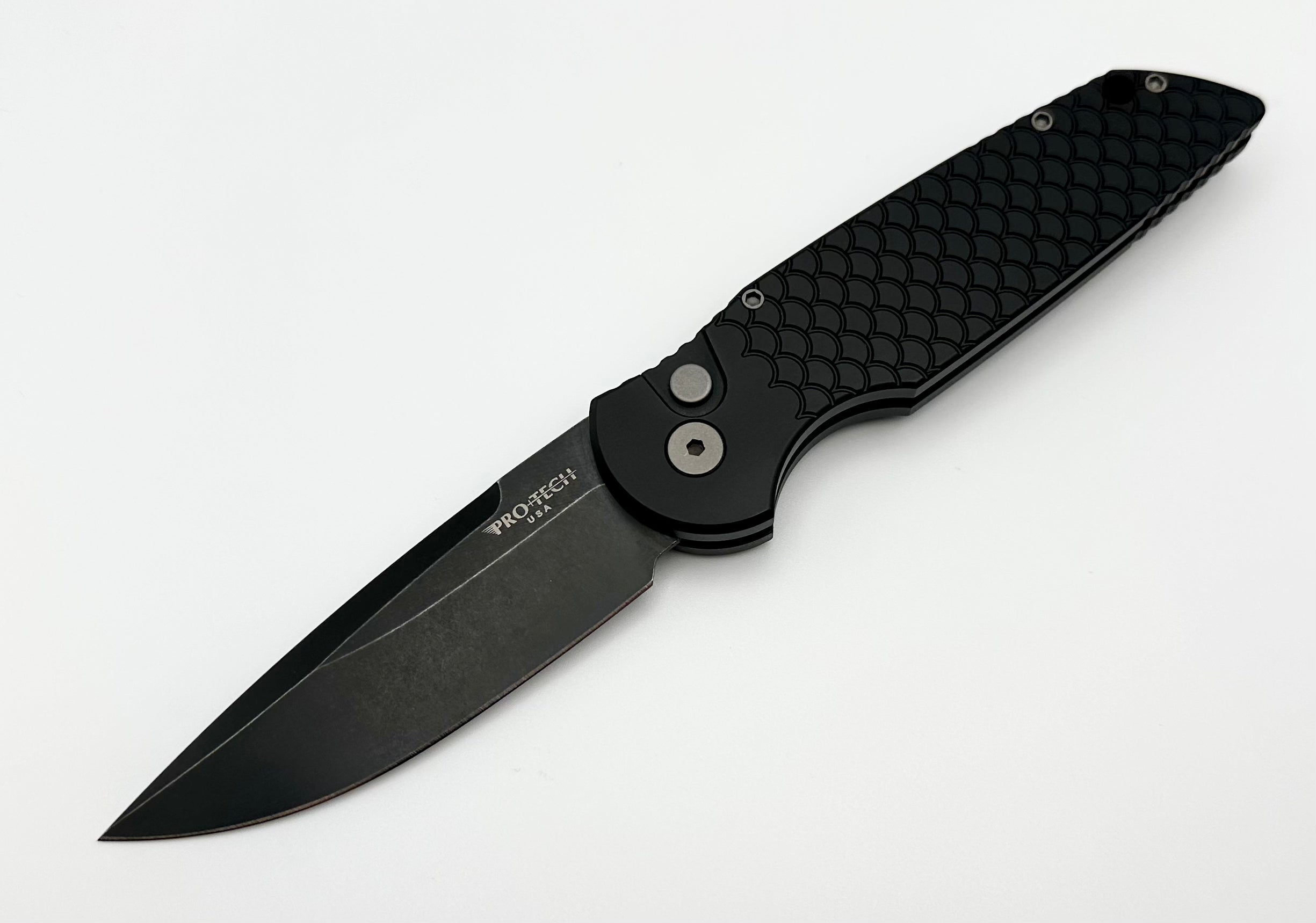 Pro-Tech TR-3 XI Premium Tactical Knife - Black Fish Scale Handle & D2 Blackwash Blade