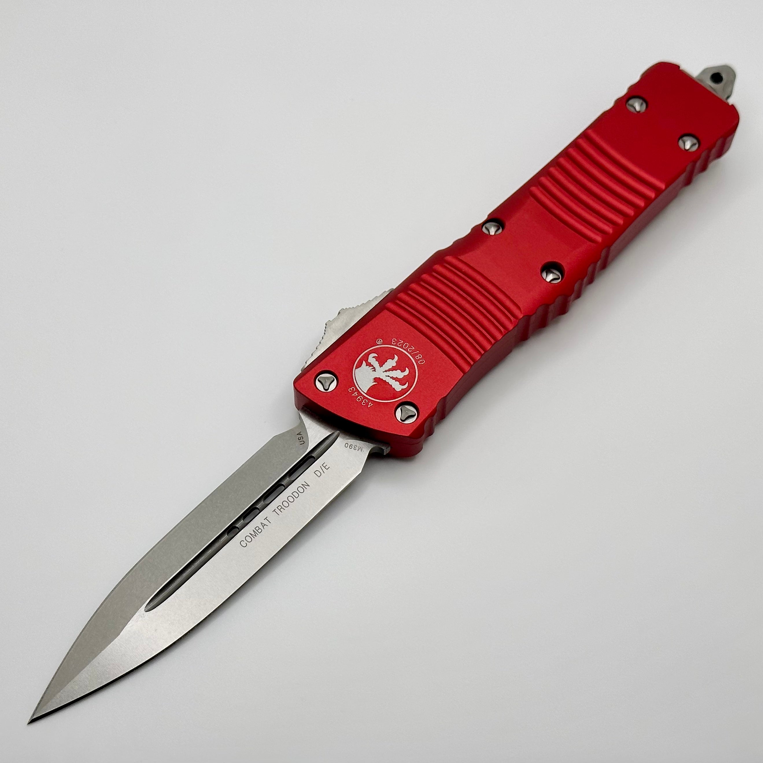 Microtech Combat Troodon Premium Double Edge Tactical Knife - Stonewash & Red Finish