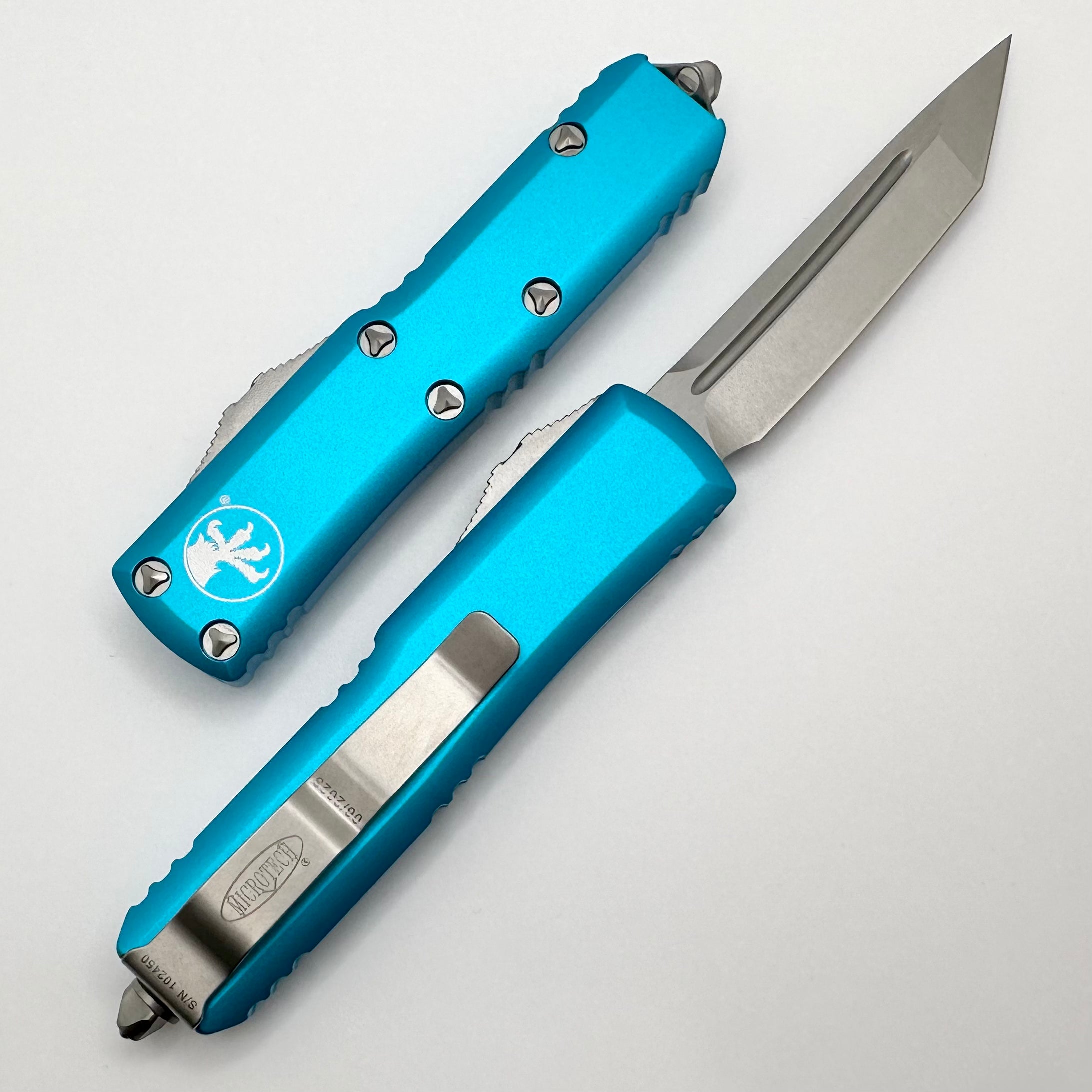 Microtech UTX-85 Tanto Stonewash EDC Knife with Turquoise Handle