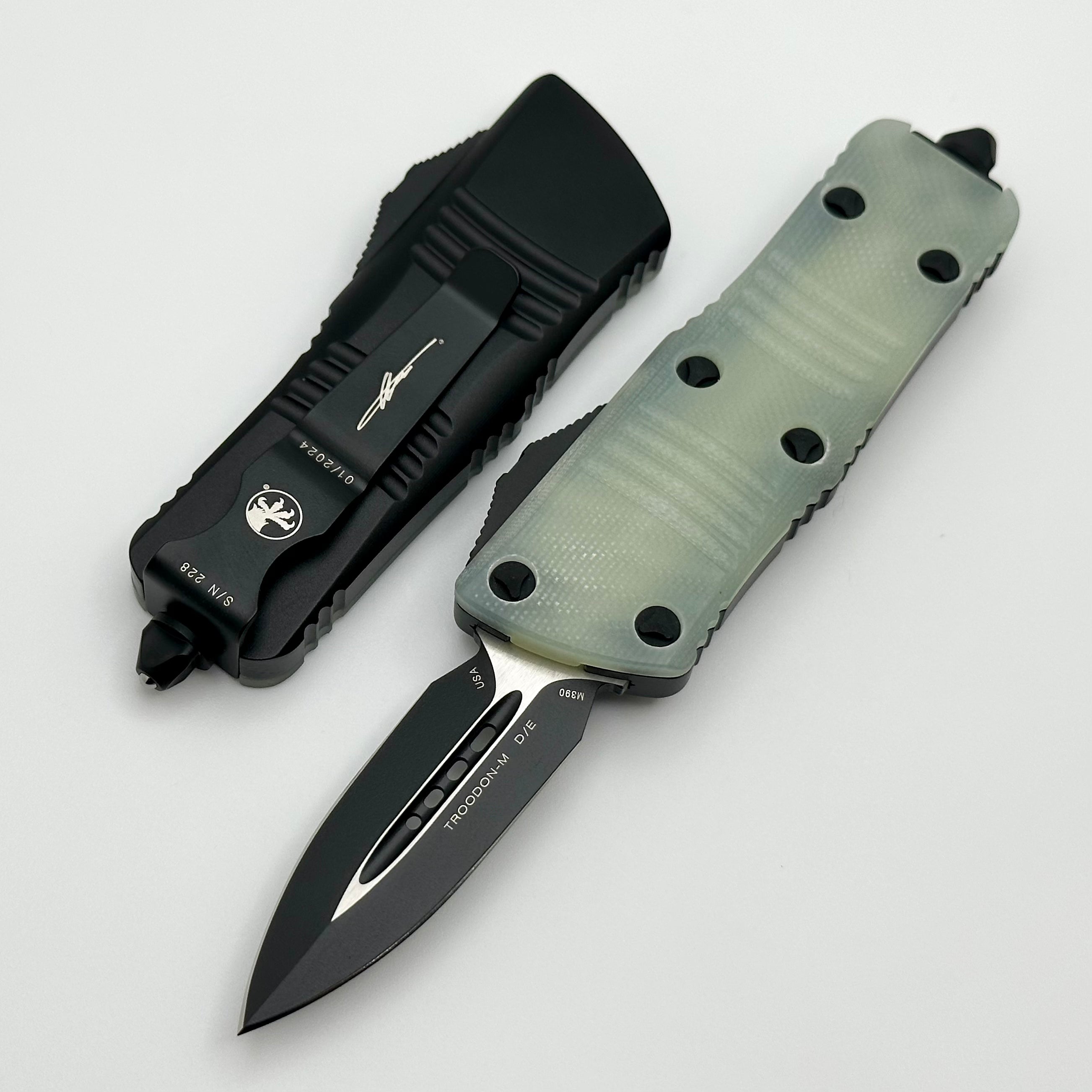 Premium Microtech Troodon Mini OTF Knife - Jade Green G10 Signature Series