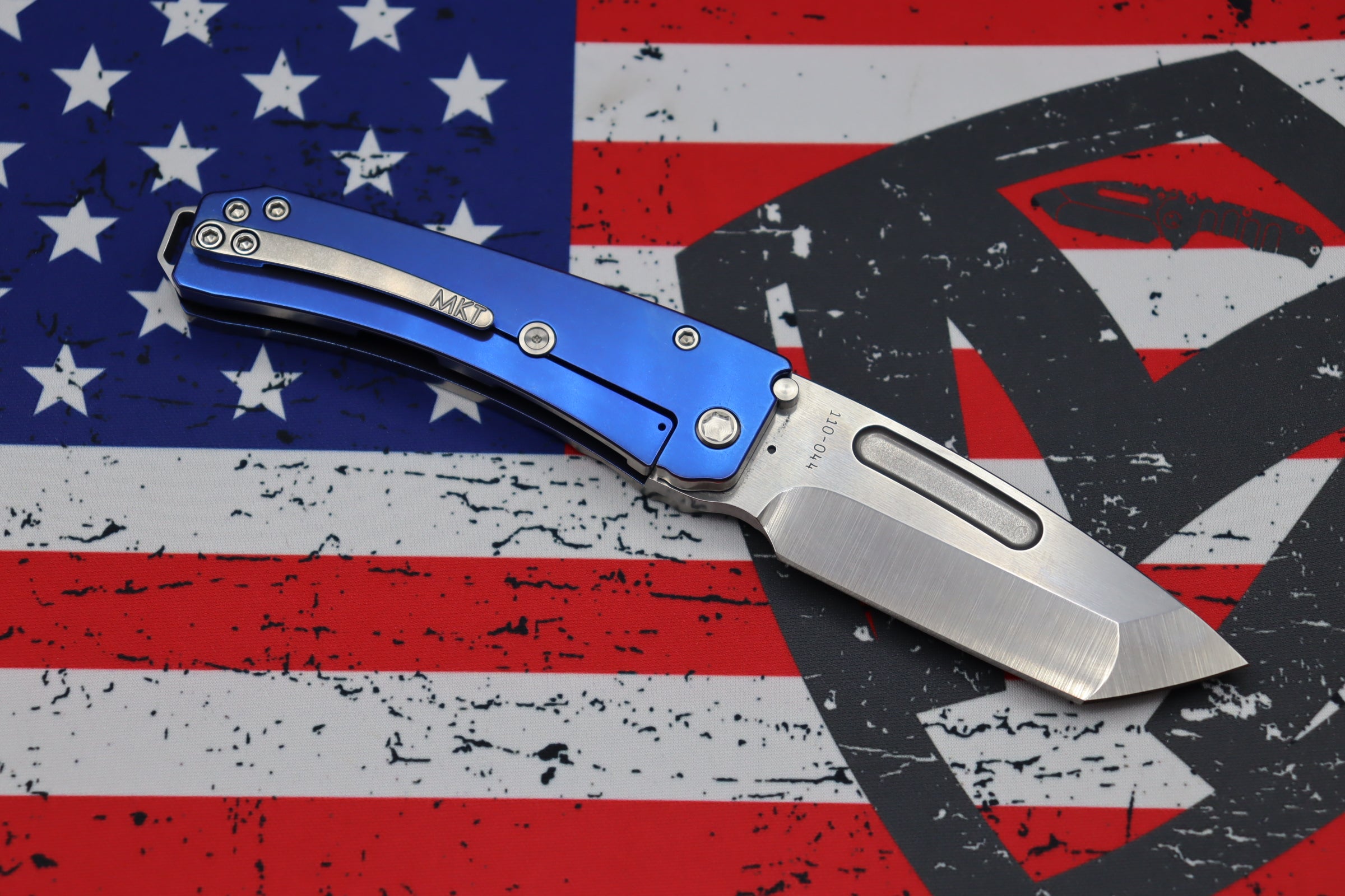 Premium Medford Midi Marauder: S35VN Tanto Blade with Blue Titanium Handles & Brushed Silver Accents