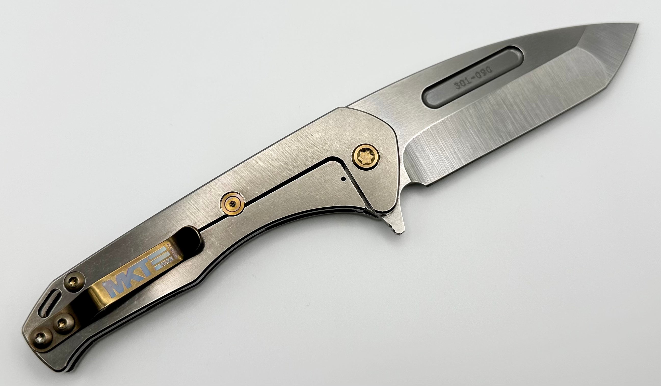 Premium Medford Praetorian Slim Flipper - S45VN Tanto Blade & Bronze Art Nouveau Engraved Handles