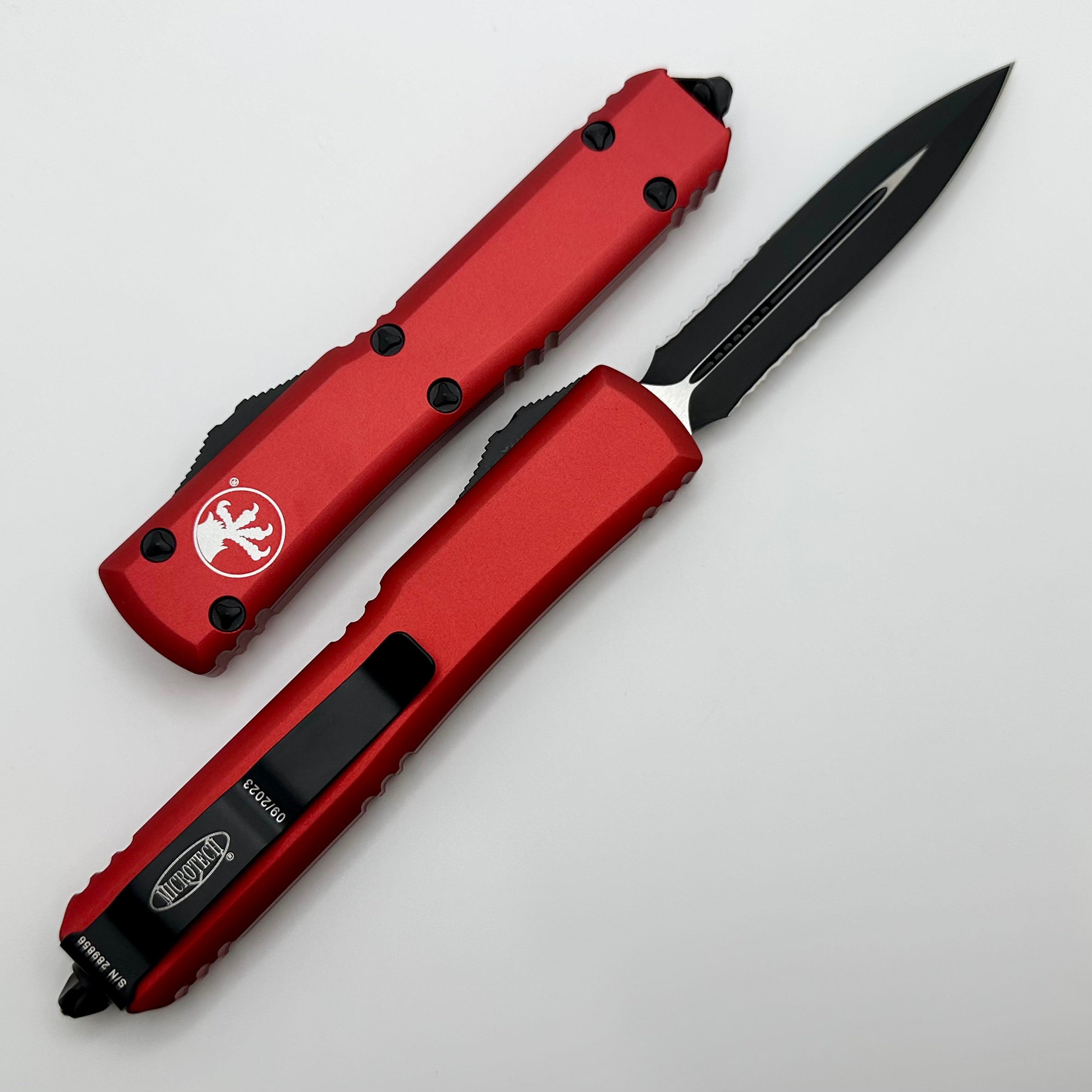 Microtech Ultratech D/E Premium Tactical Knife - Black Partial Serrated & Red