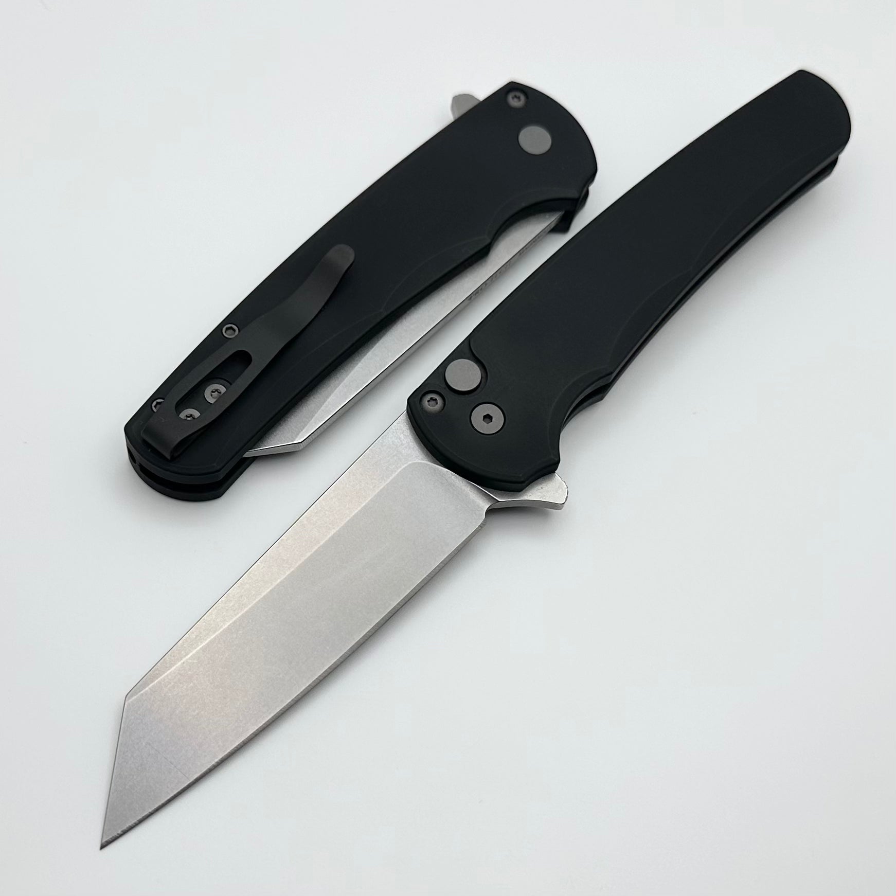 Pro-Tech Malibu Premium Folding Knife - Smooth Black Handle & Stonewash MagnaCut Reverse Tanto Blade