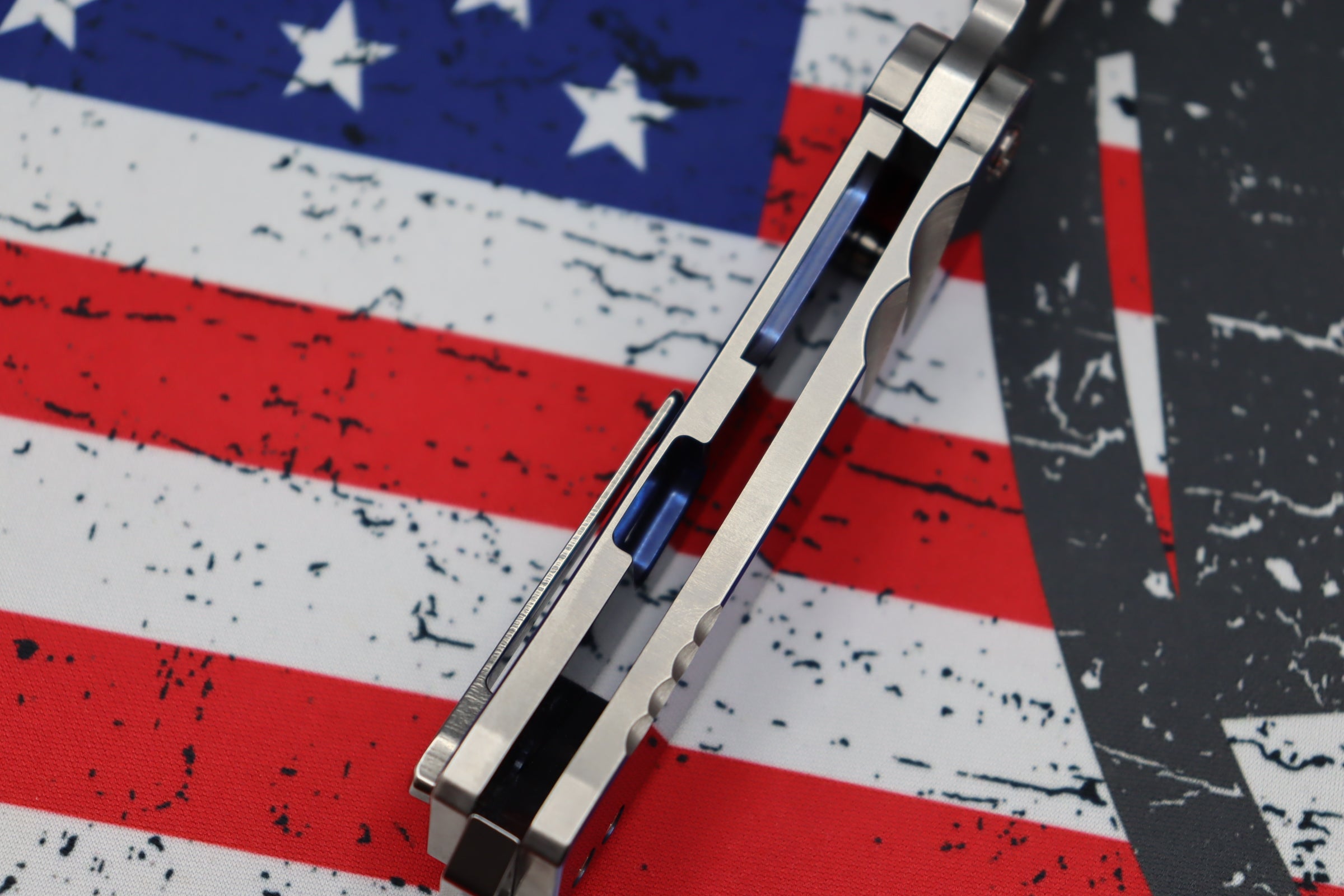 Premium Medford Midi Marauder: S35VN Tanto Blade with Blue Titanium Handles & Brushed Silver Accents