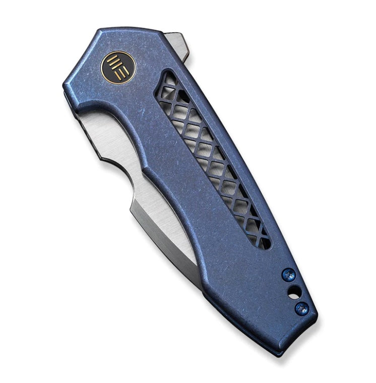 Premium WE Knife Harpen Flipper - Blue Titanium Handles & Satin CPM-20CV Blade