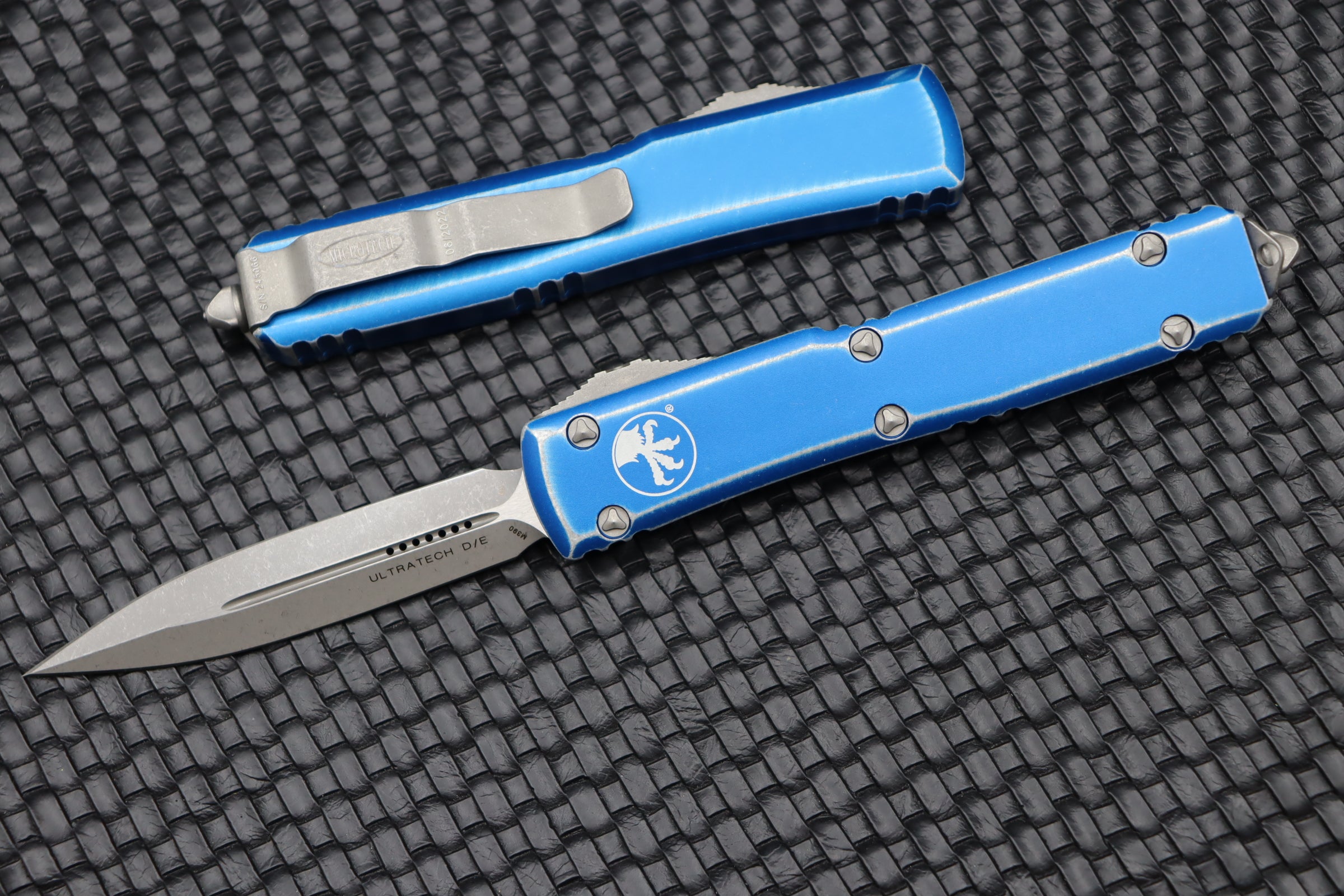 Microtech Ultratech Ultimate Double Edge Tactical Knife - Distressed Blue