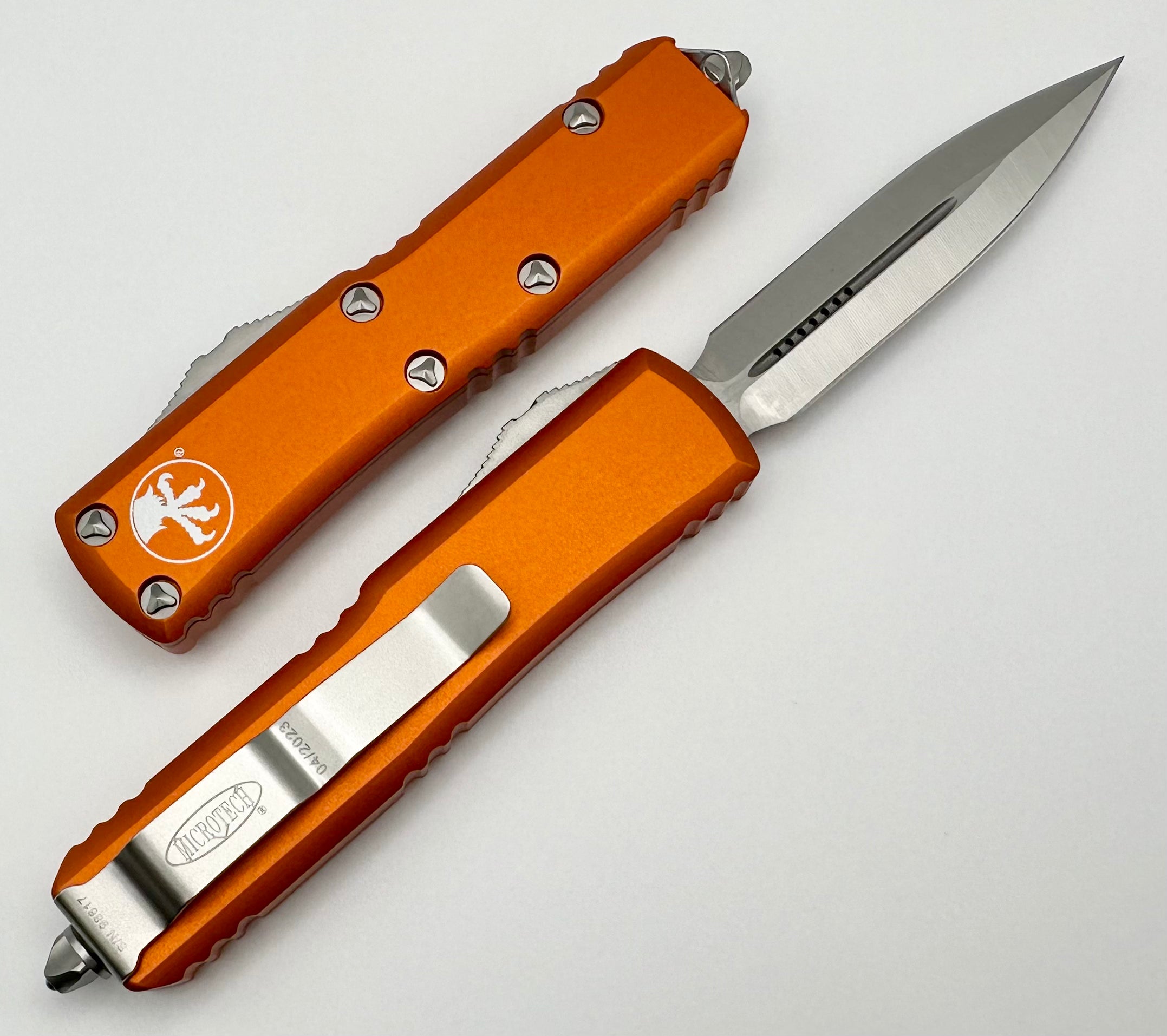 Premium Microtech UTX-85 Double Edge Tactical Knife - Satin & Orange Finish