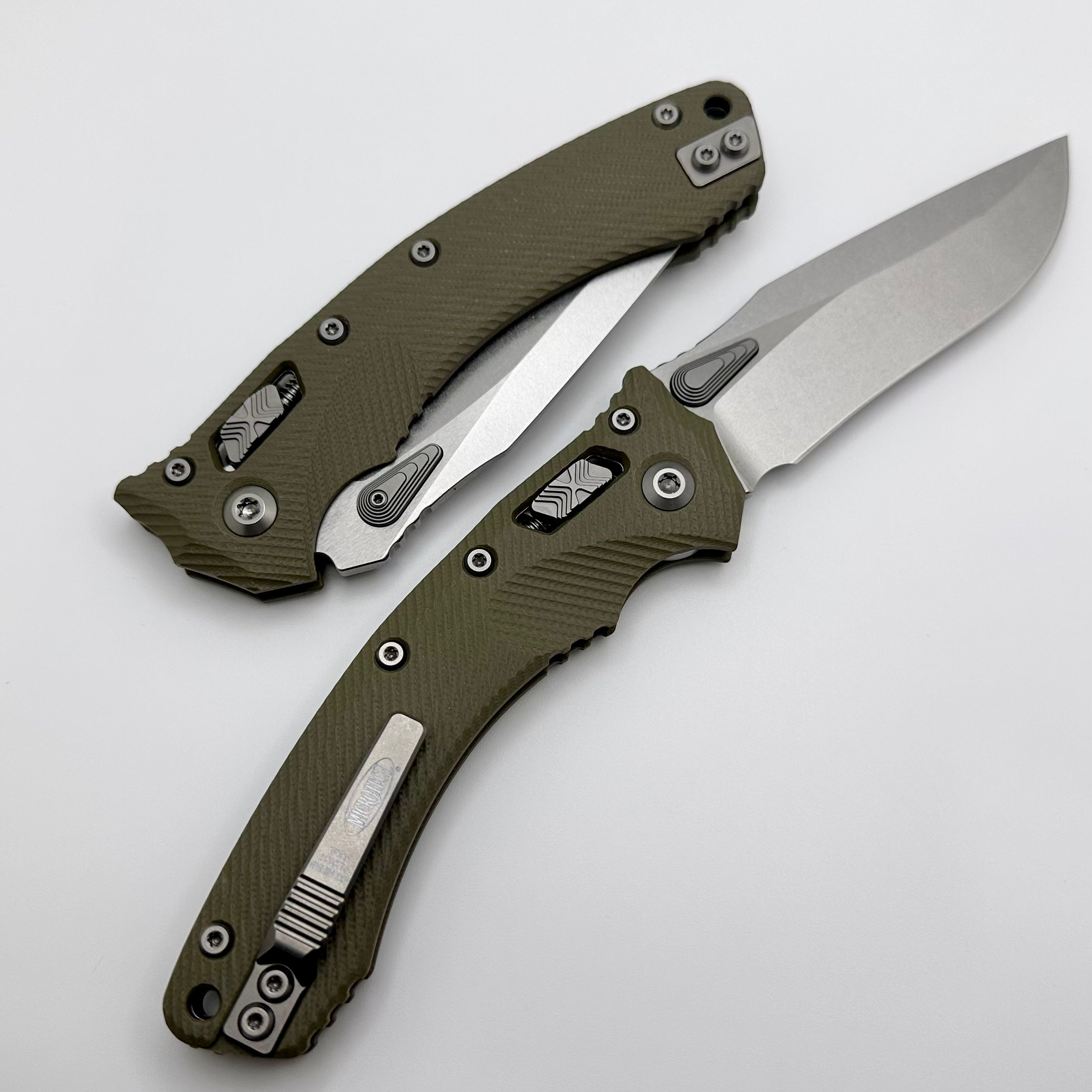 Microtech Amphibian RAM LOK Tactical Knife - OD Green Fluted G-10 & Stonewash M390MK