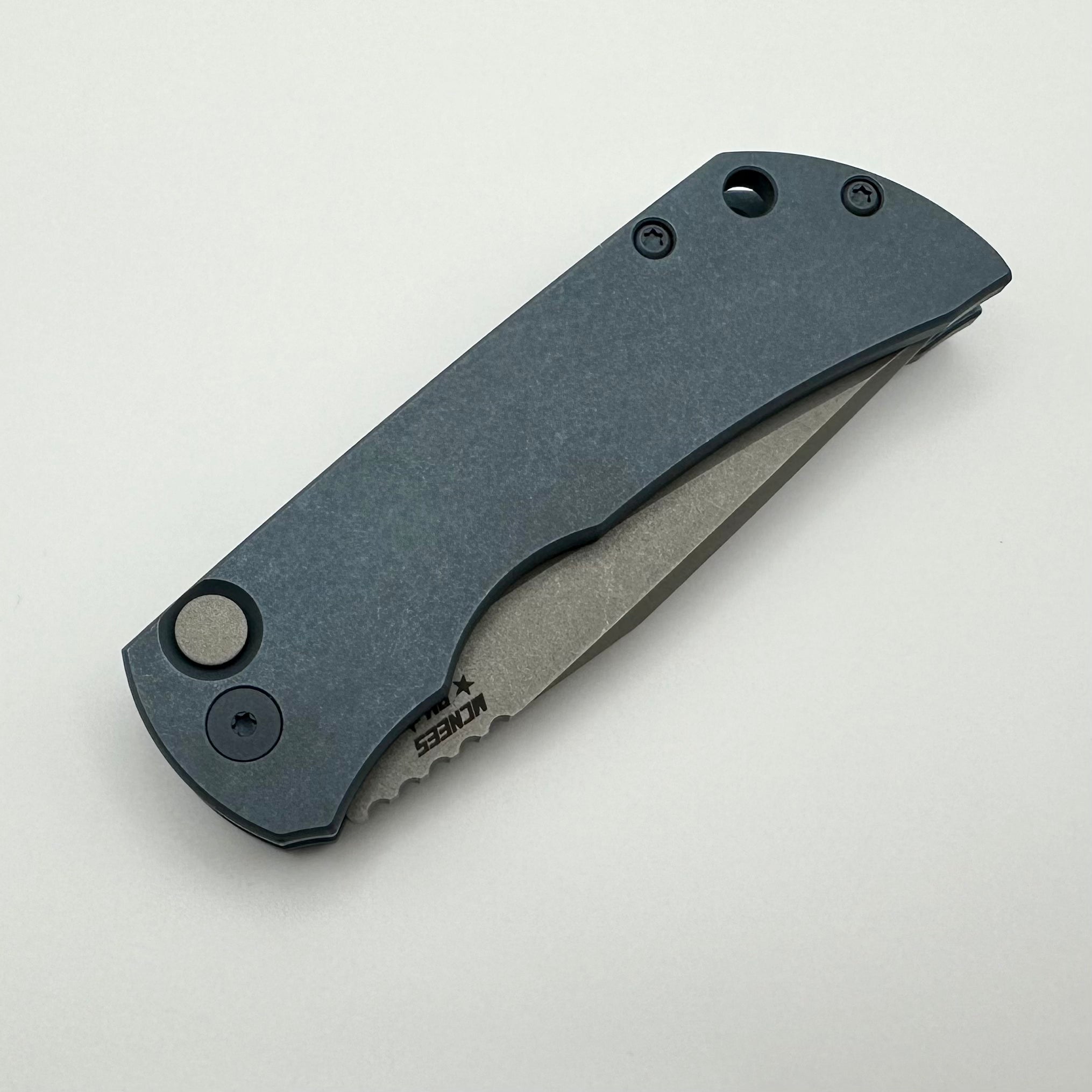 McNees PM Mac 2 Full Titanium Auto Stonewash Blue & Stonewash MagnaCut - Premium EDC Knife