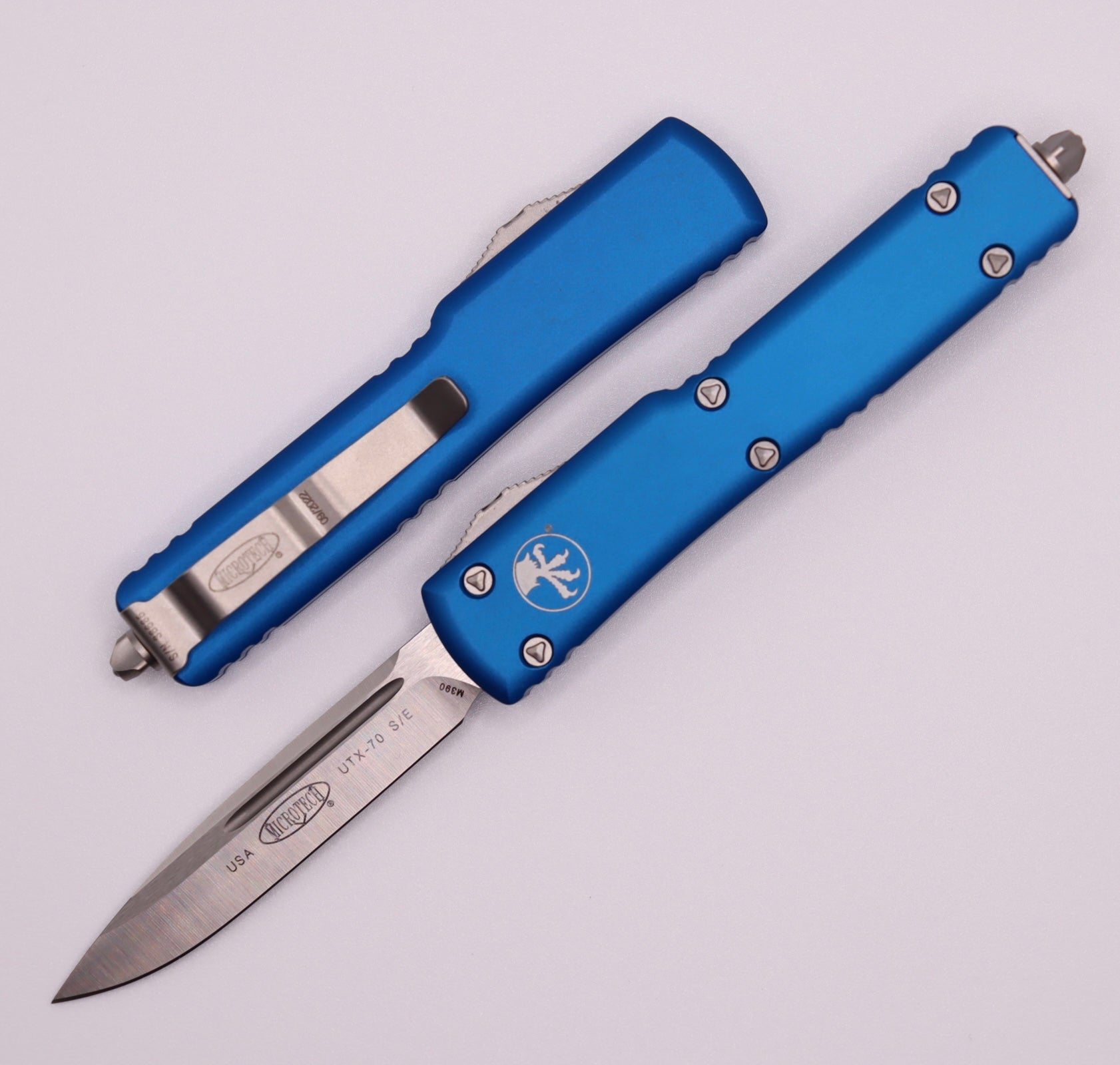 Microtech UTX-70 Compact Tactical Knife - Satin Finish & Blue Handle