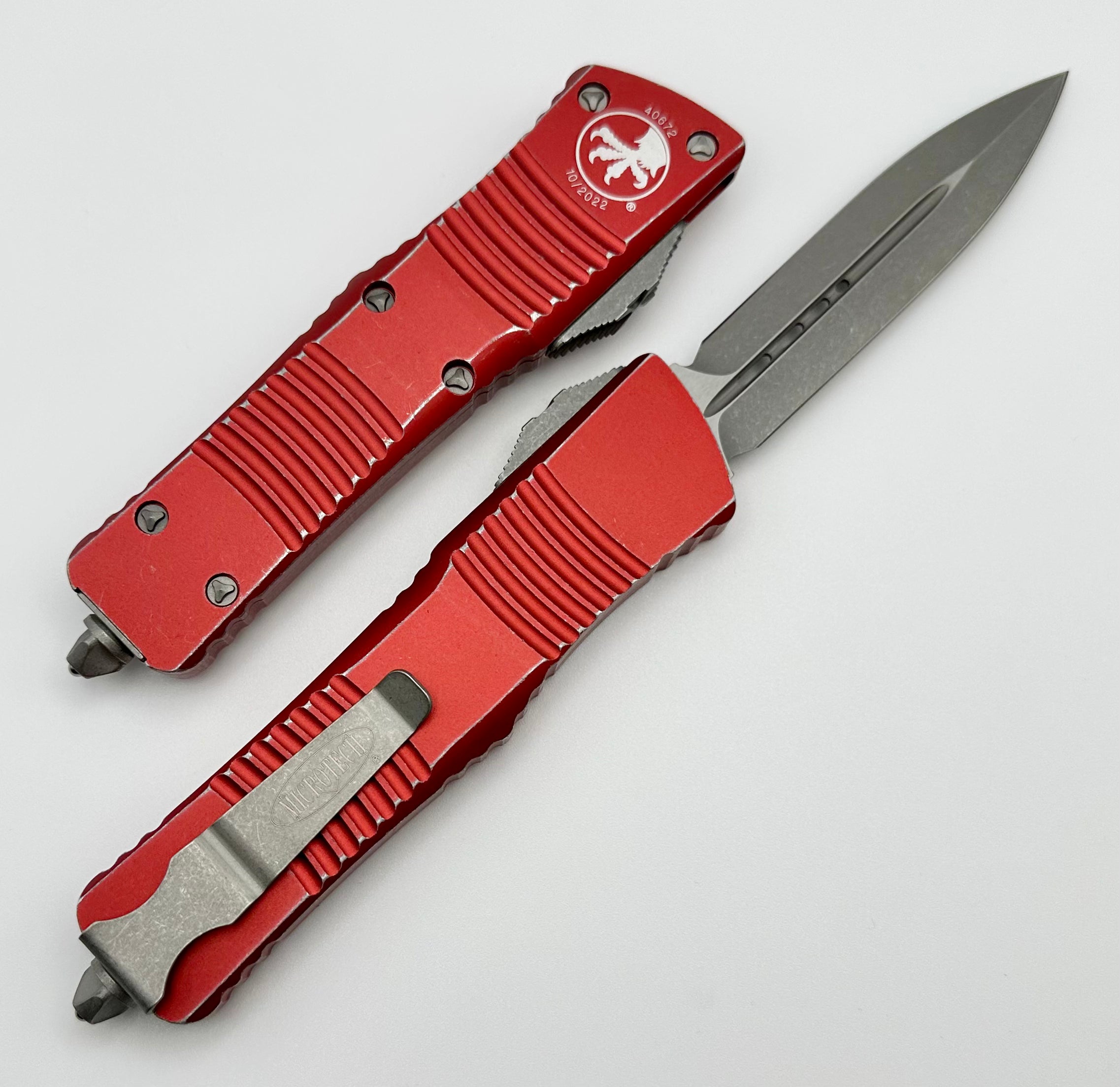 Premium Microtech Combat Troodon Double Edge Tactical Knife - Distressed Red