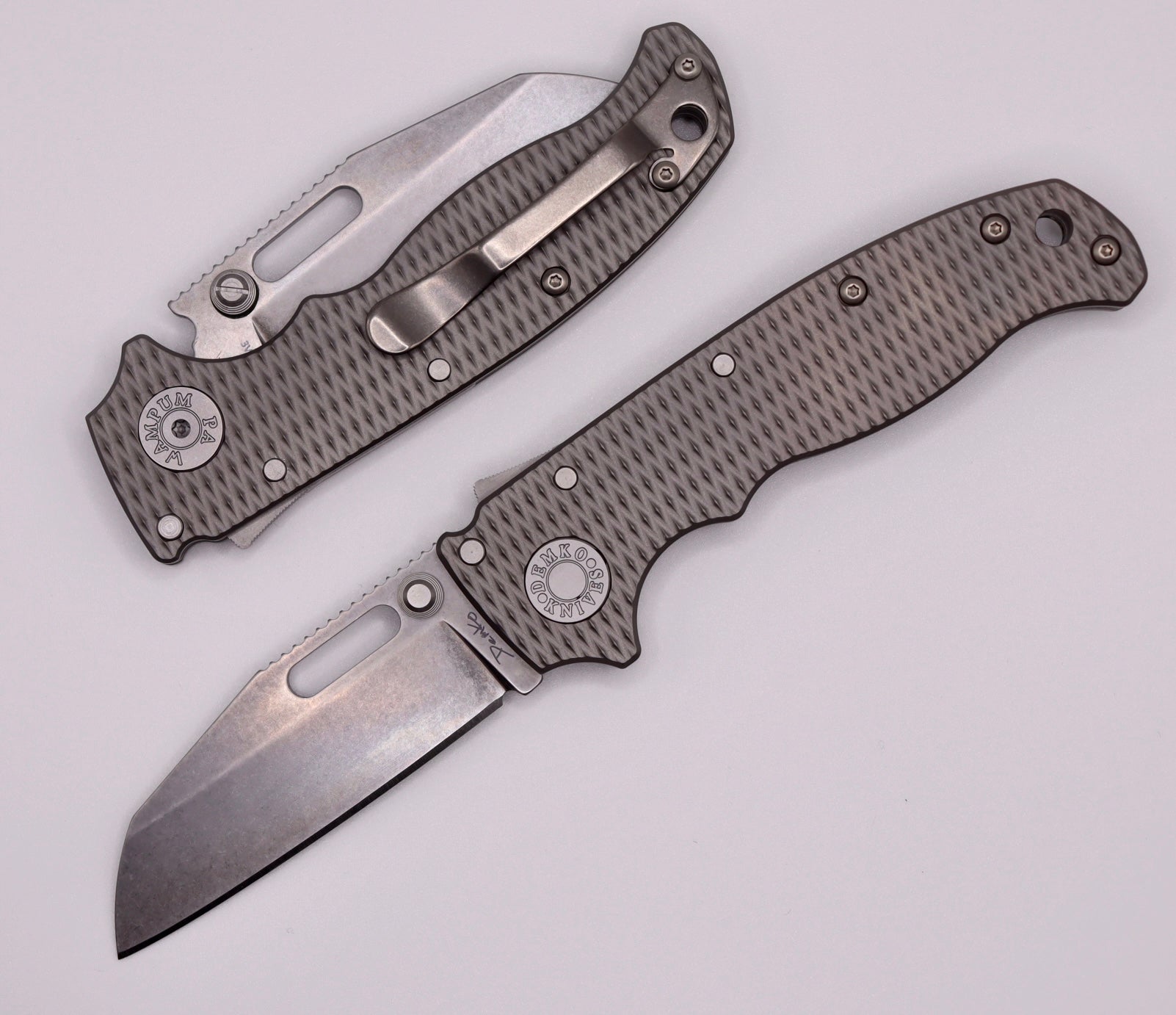 Premium Demko AD20.5 Shark Foot Knife - 3V Steel & Textured Titanium Handle