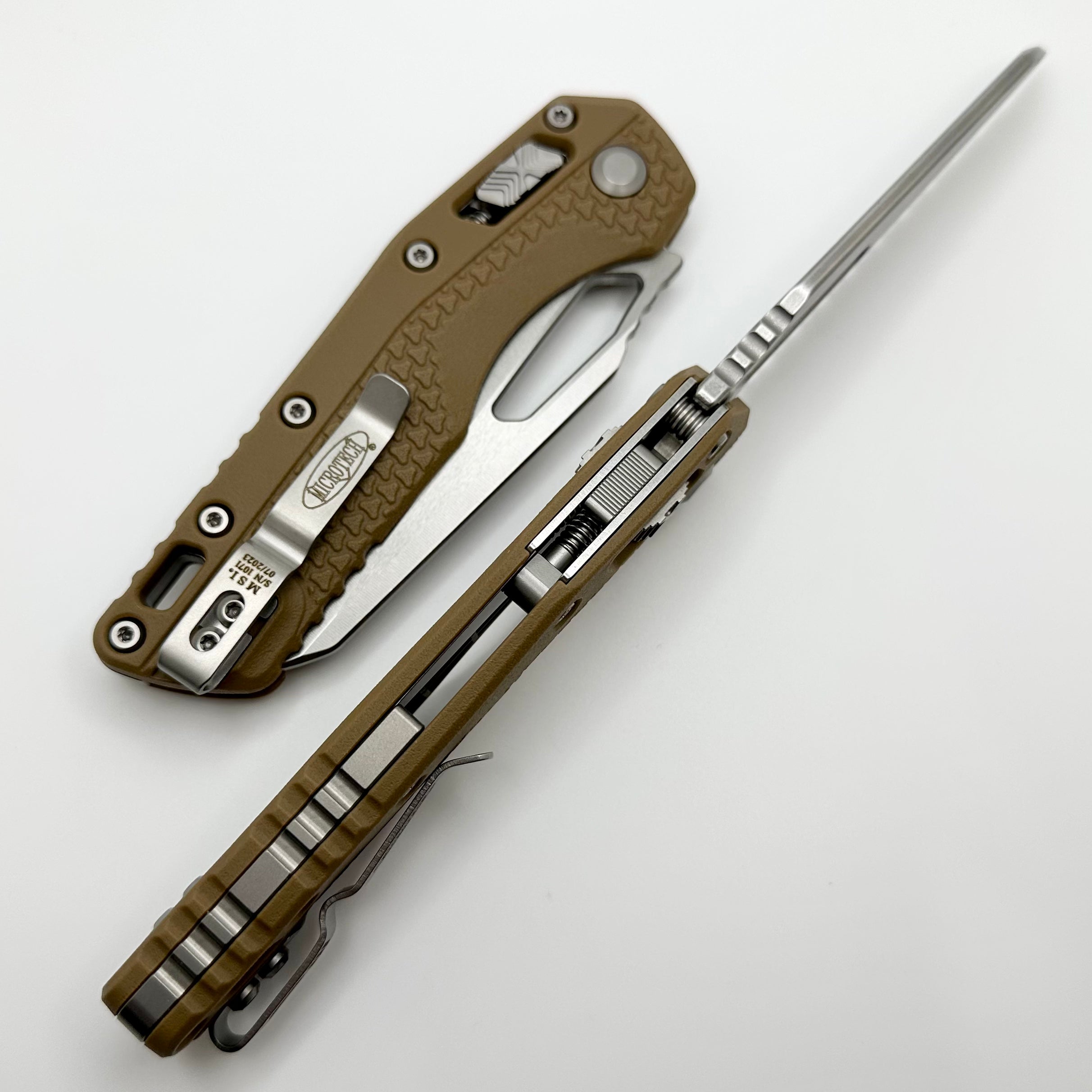 Microtech MSI RAM LOK Ultimate Tactical Knife - Dark Earth Polymer & Full Serrated M390MK Blade