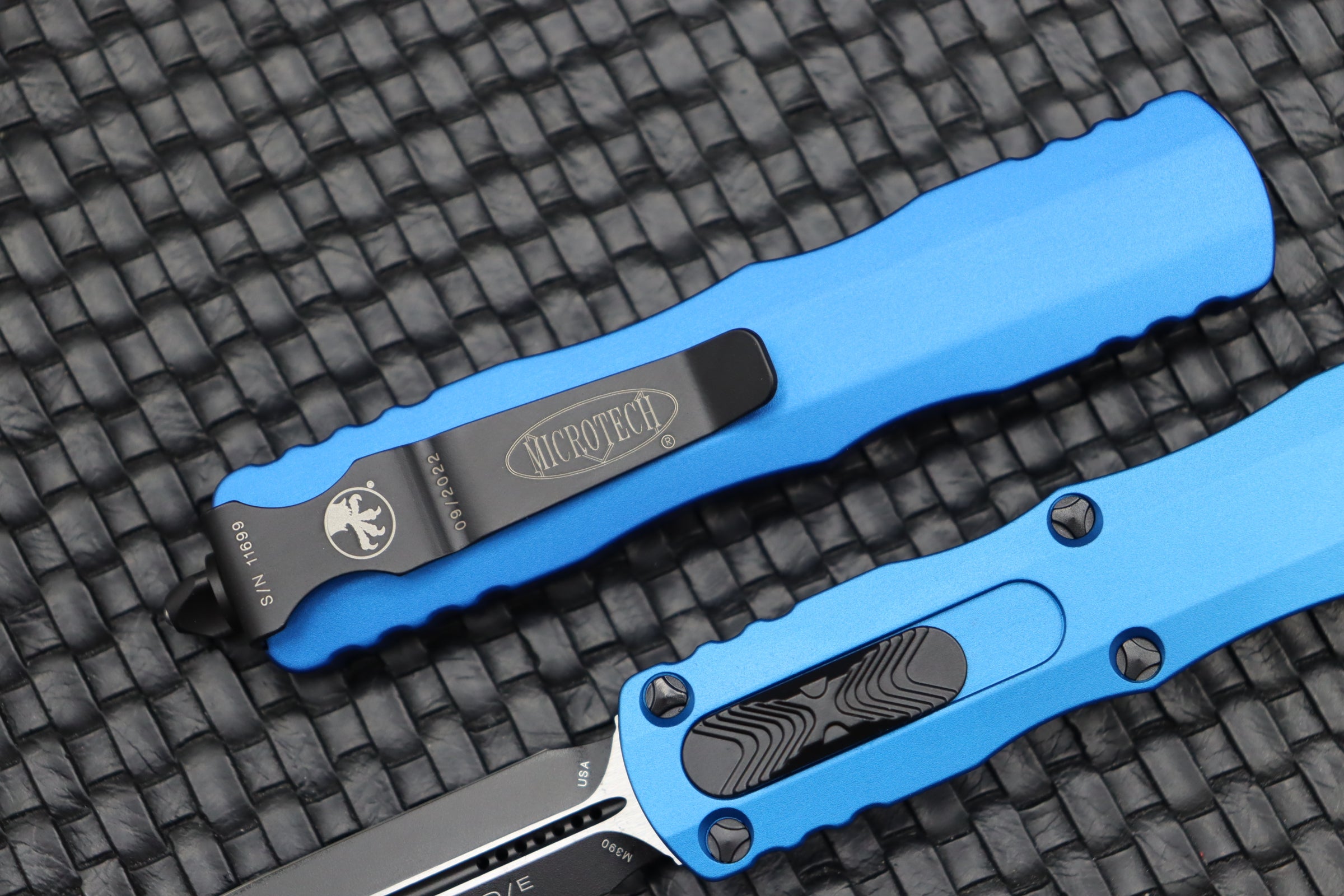 Microtech Dirac Double Edge Tactical Knife - Black & Blue OTF Design