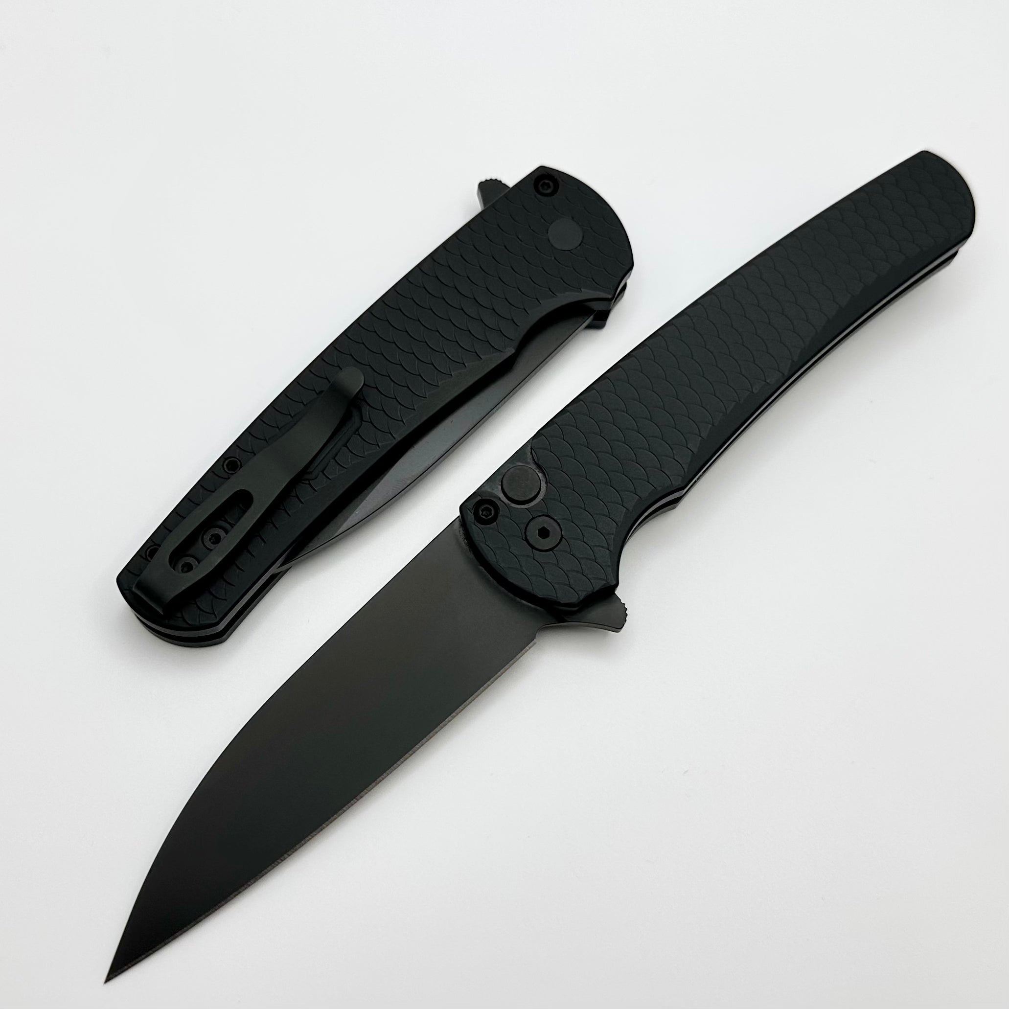 Ultimate Pro-Tech Malibu Dragon Scale Folding Knife - Black Handle & DLC MagnaCut Wharncliffe Blade