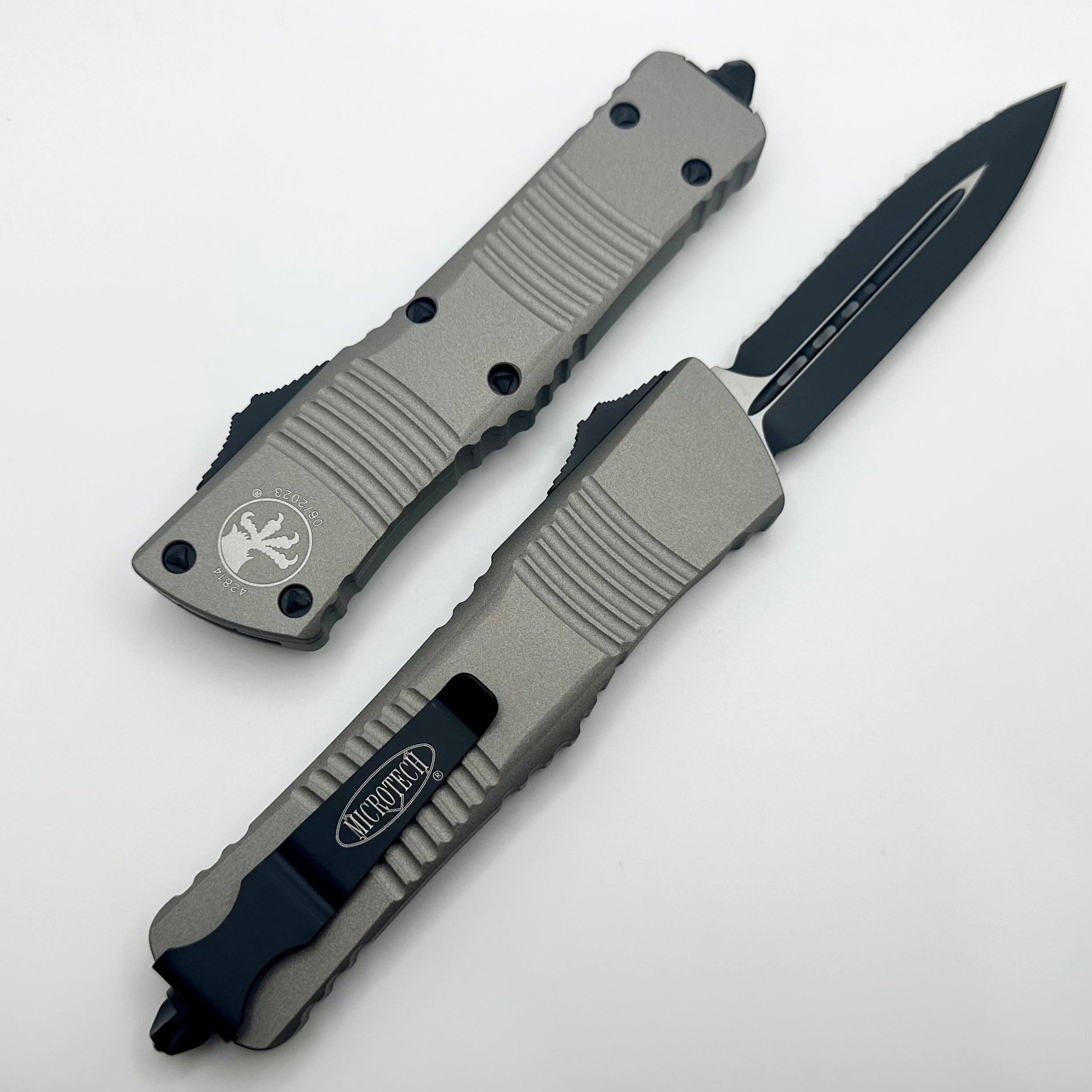 Microtech Combat Troodon Premium Double Edge Tactical Knife - Black & Titanium Gray