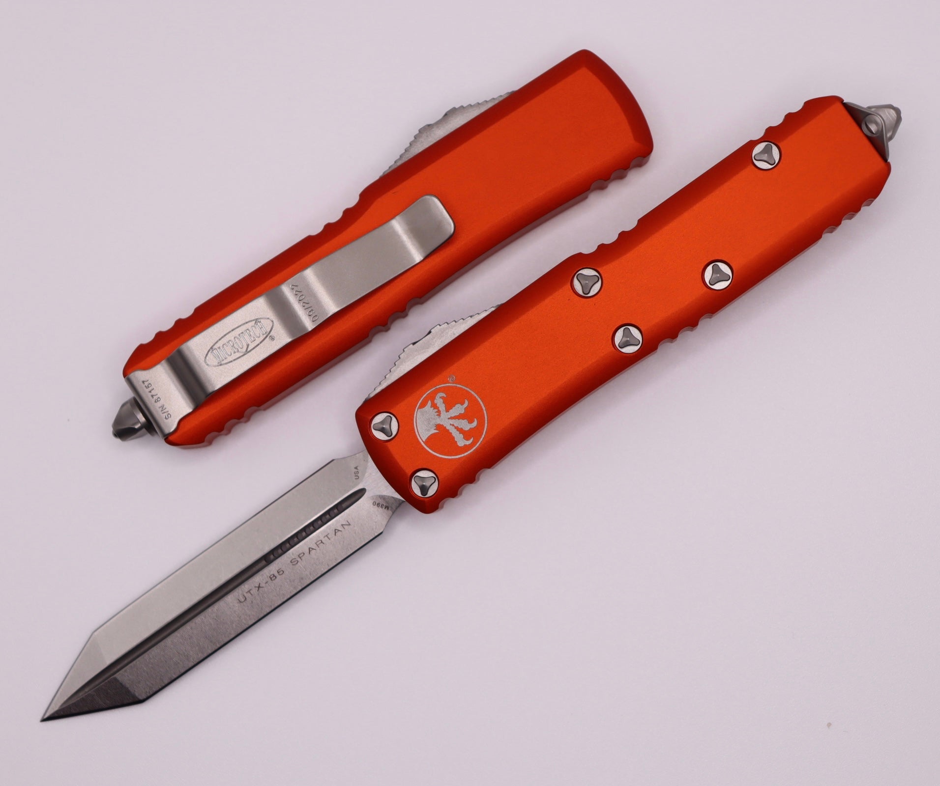 Microtech UTX-85 Spartan EDC Knife - Stonewash & Orange Premium Design