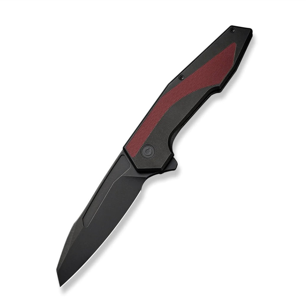 Civivi Hypersonic Flipper Knife - Premium Black Steel Handle with Burgundy G-10 Inlays & Black Stonewash Blade