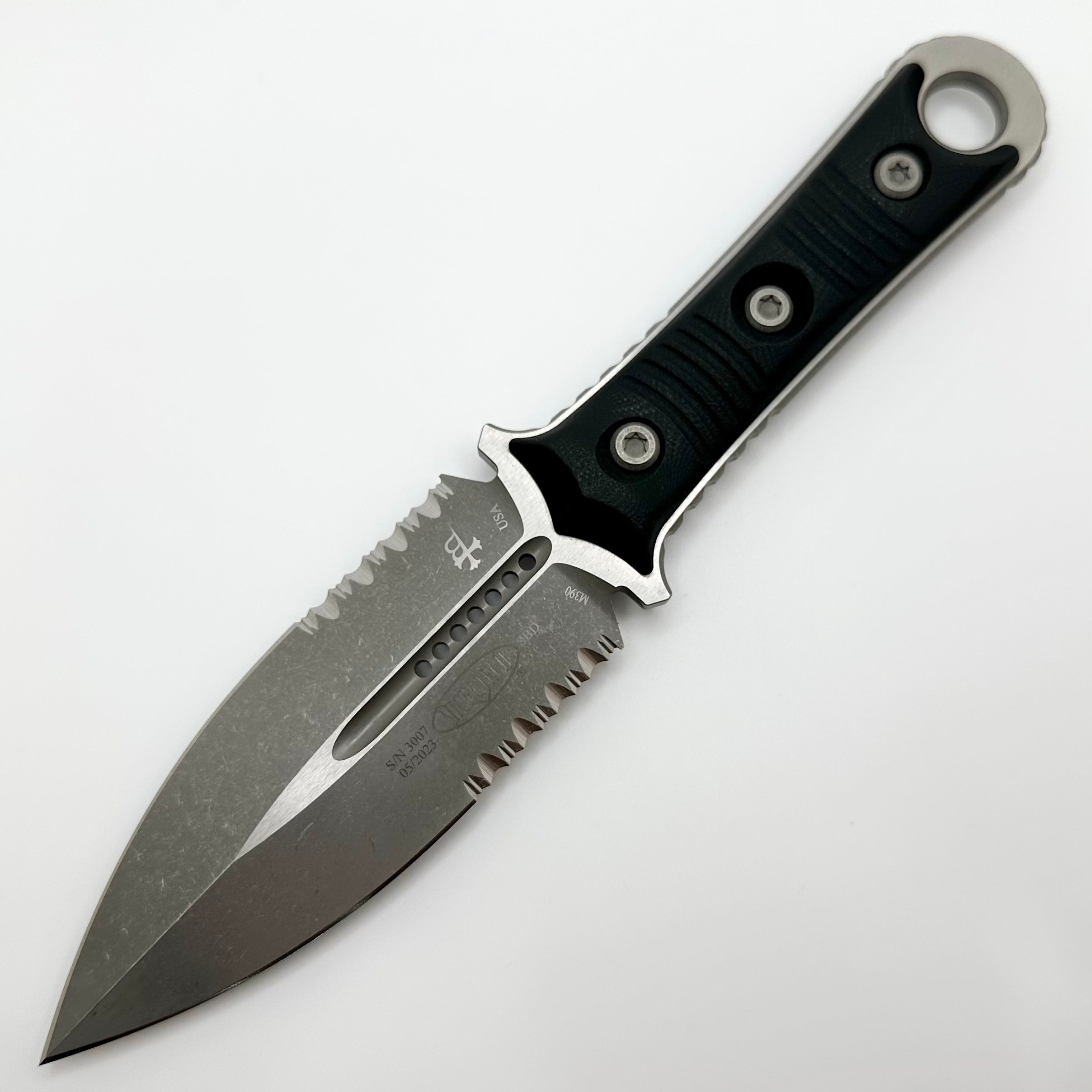 Microtech Borka SBD Apocalyptic Tactical Knife - Partial Serrated & Black G-10