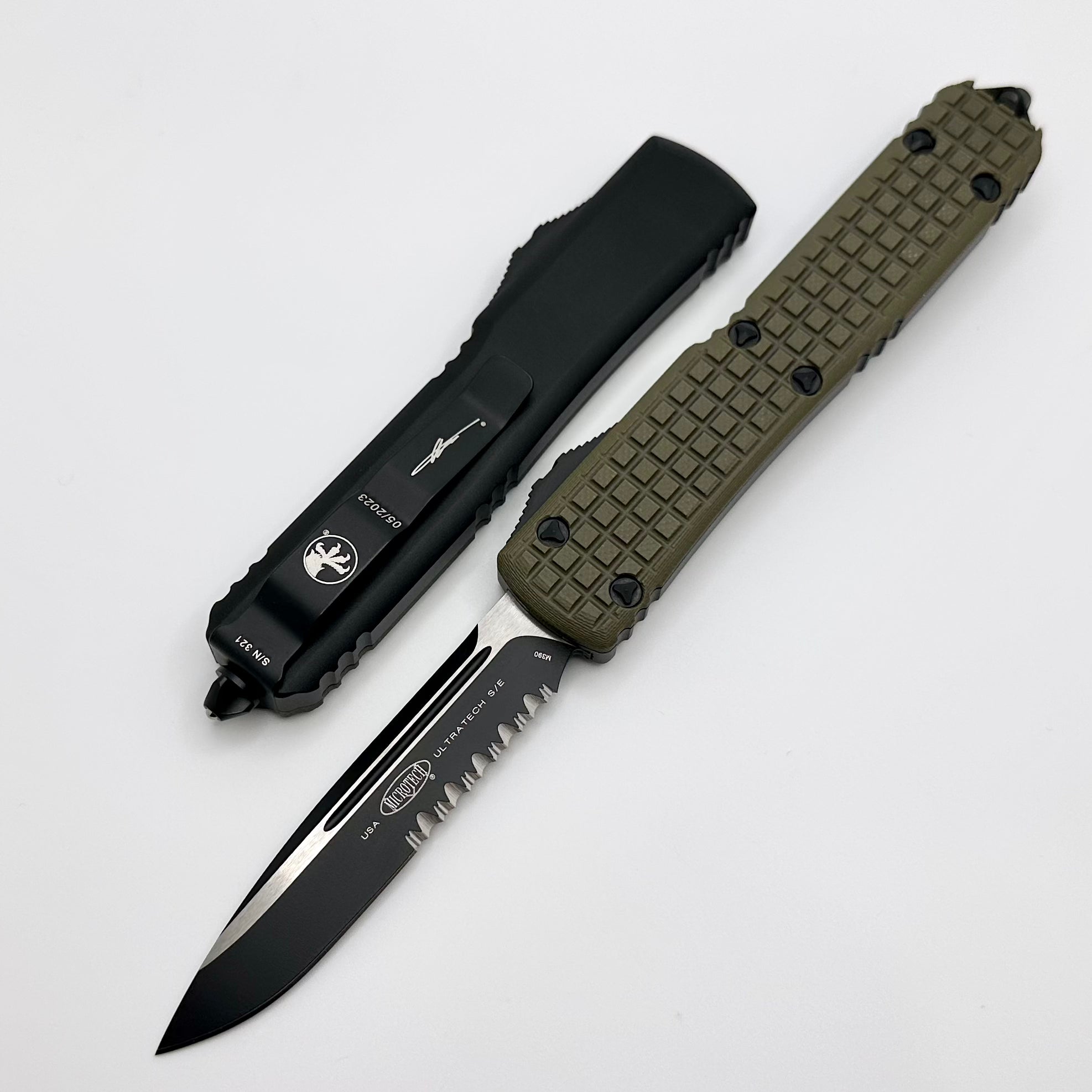 Microtech Ultratech Tactical OTF Knife - OD Green G-10 Handle, Partial Serrated M390 Blade