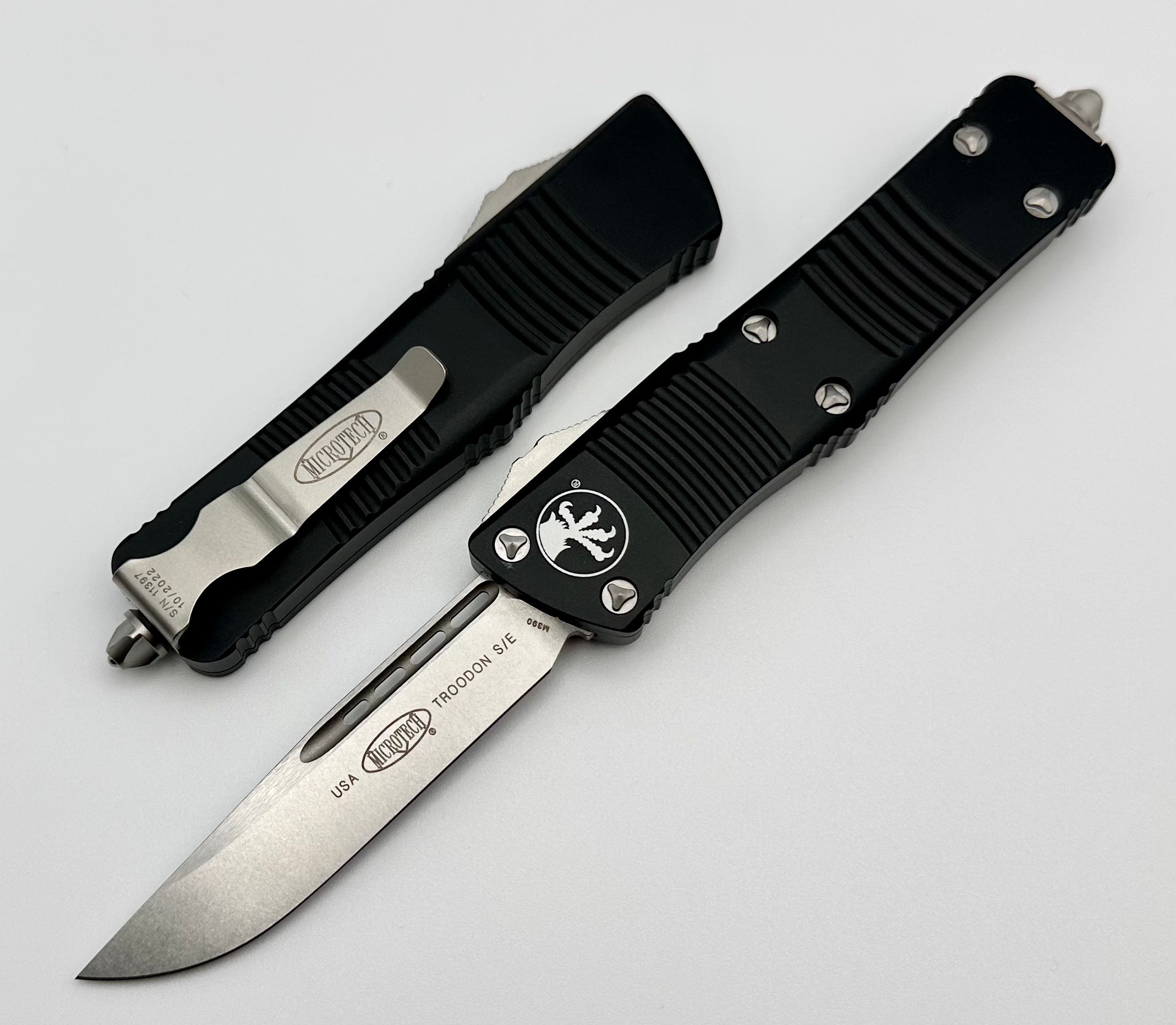 Premium Microtech Troodon Single Edge Tactical Knife - Stonewash & Black Finish