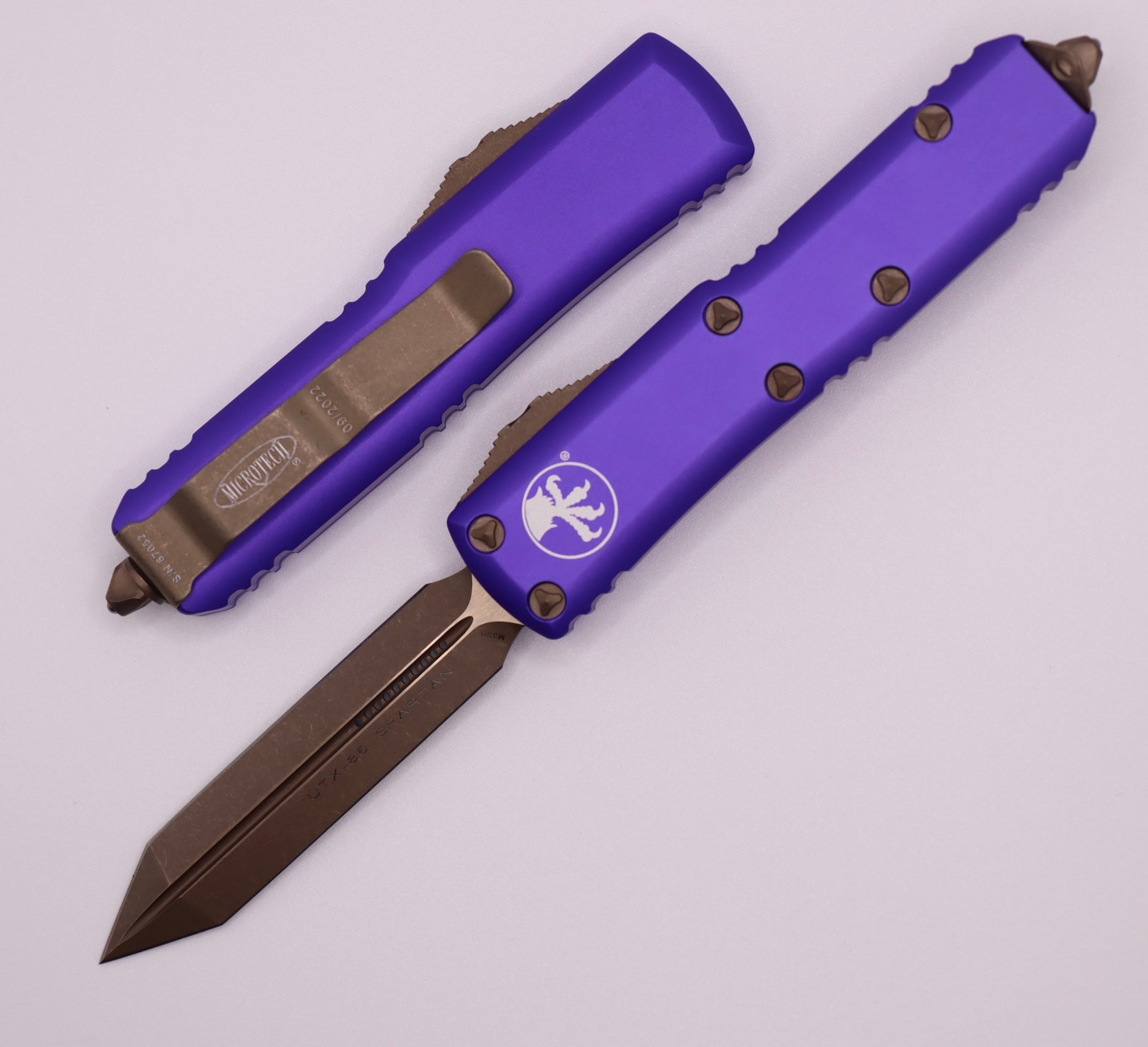 Microtech UTX-85 Spartan Apocalyptic Bronze & Purple EDC Knife